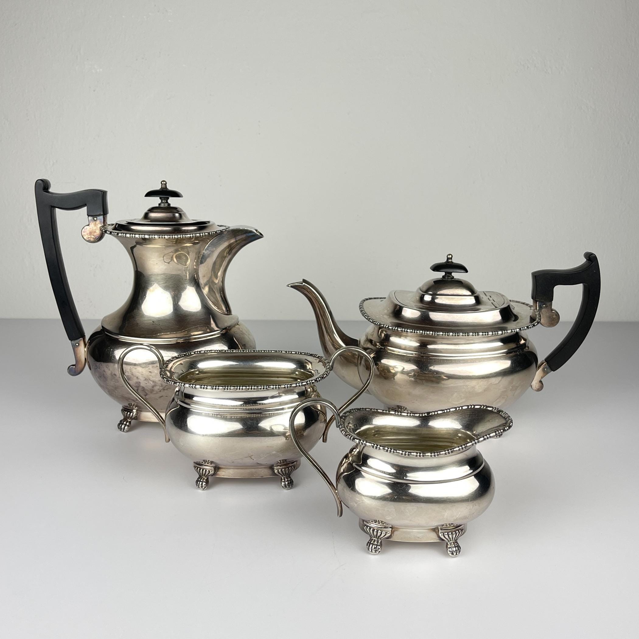 Antique four piece silver tea set, Sheffield, England, 1930s, Vintage home decor