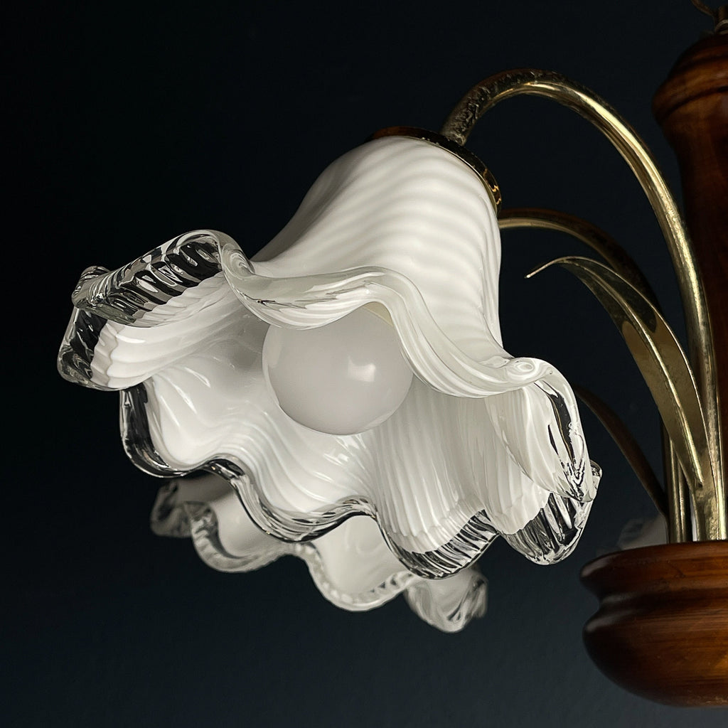Vintage murano glass and wood chandelier Italy 1970s