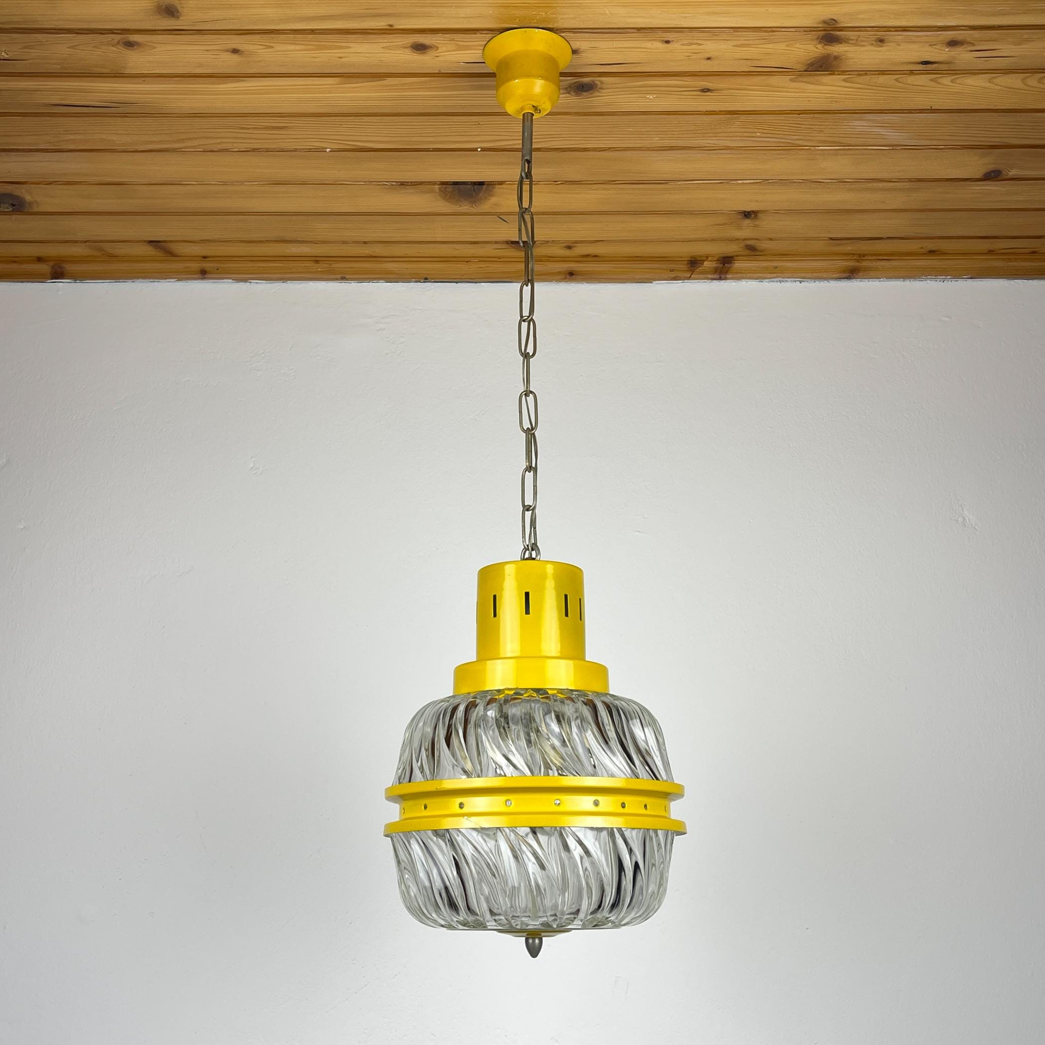 Mid-century yellow pendant lamp Italy 1960s Vintage Italian lighting Space Age