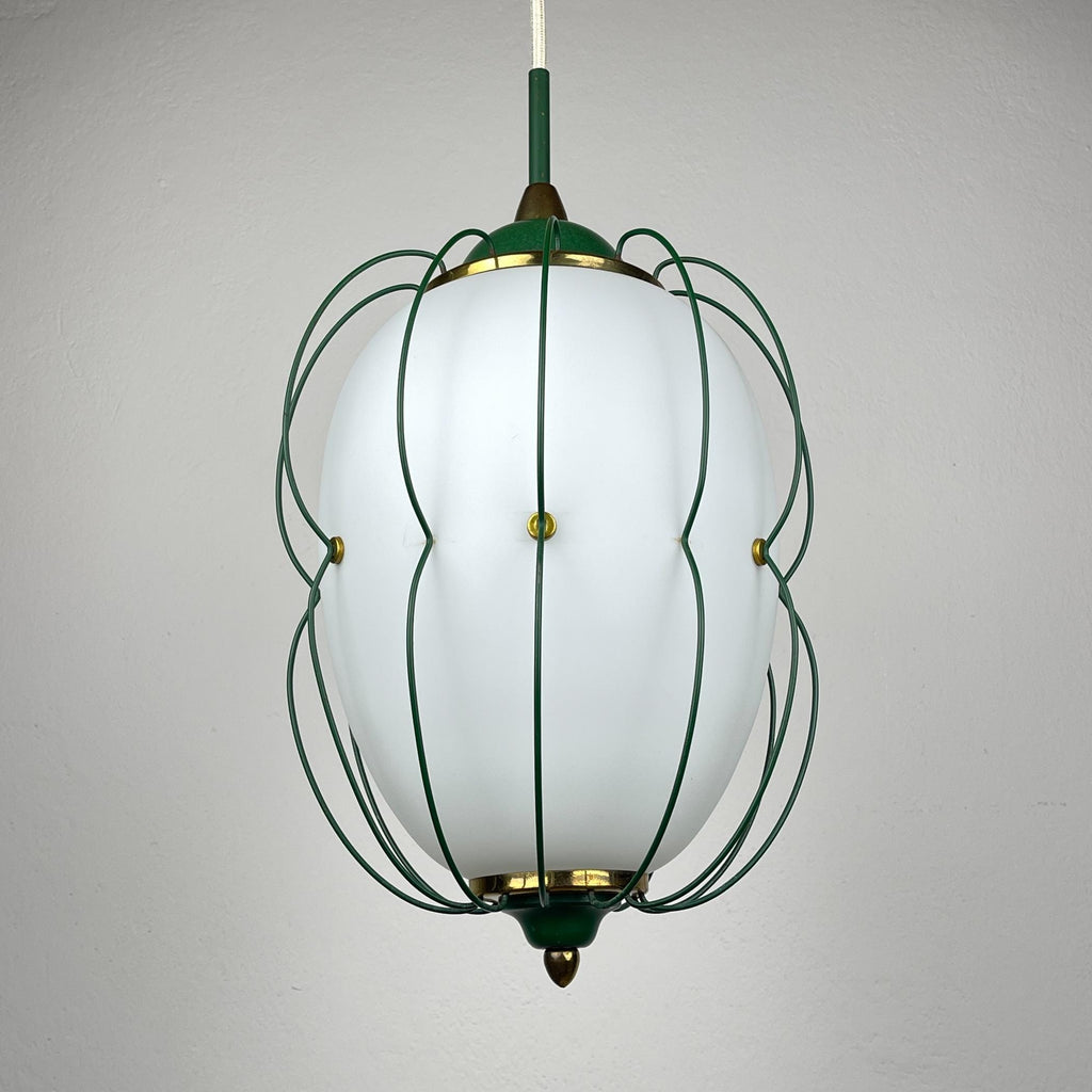 Chandelier by Angelo Lelii for Arredoluce, Italy 1958, Opaline glass and brass