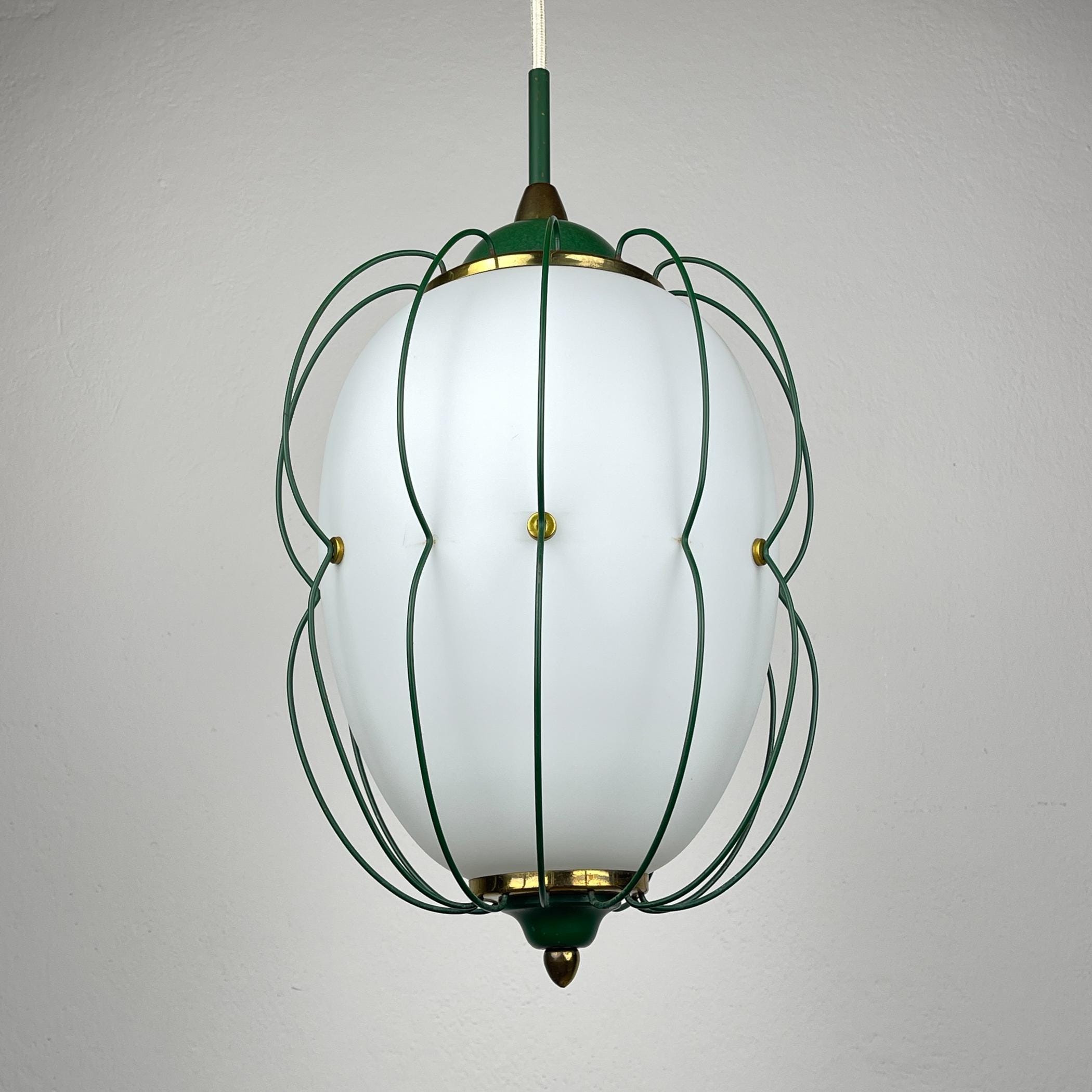 Chandelier by Angelo Lelii for Arredoluce, Italy 1958, Opaline glass and brass