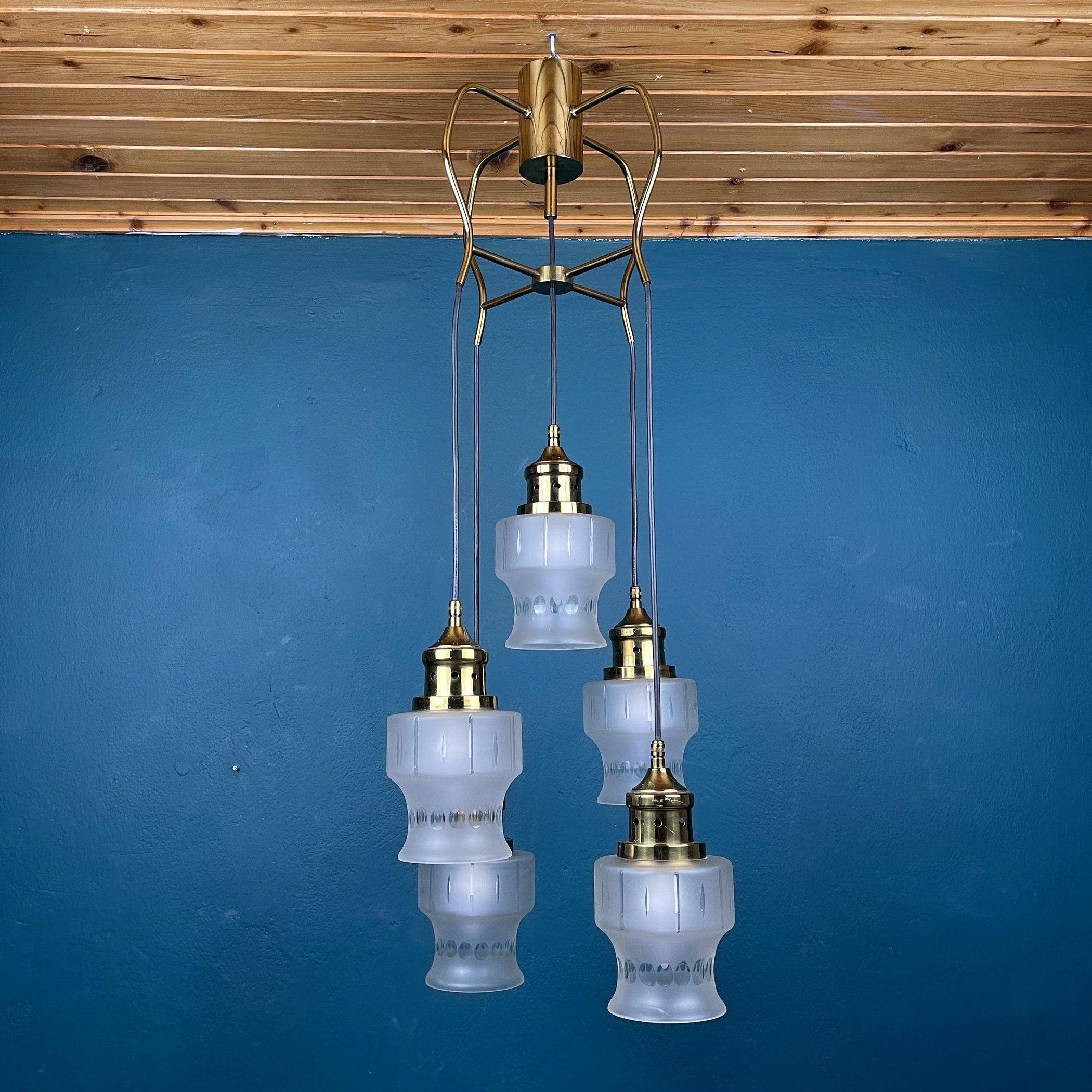 Mid-century cascade glass chandelier Italy 1970s Space Age Sputnik Vintage Pendant Light