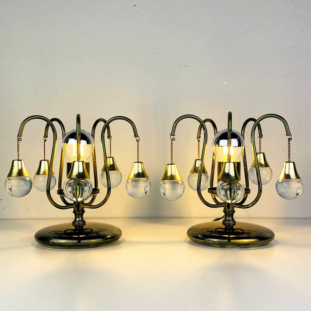 Pair of vintage glass ball table lamps italy 1960s Mid-century italian lighting