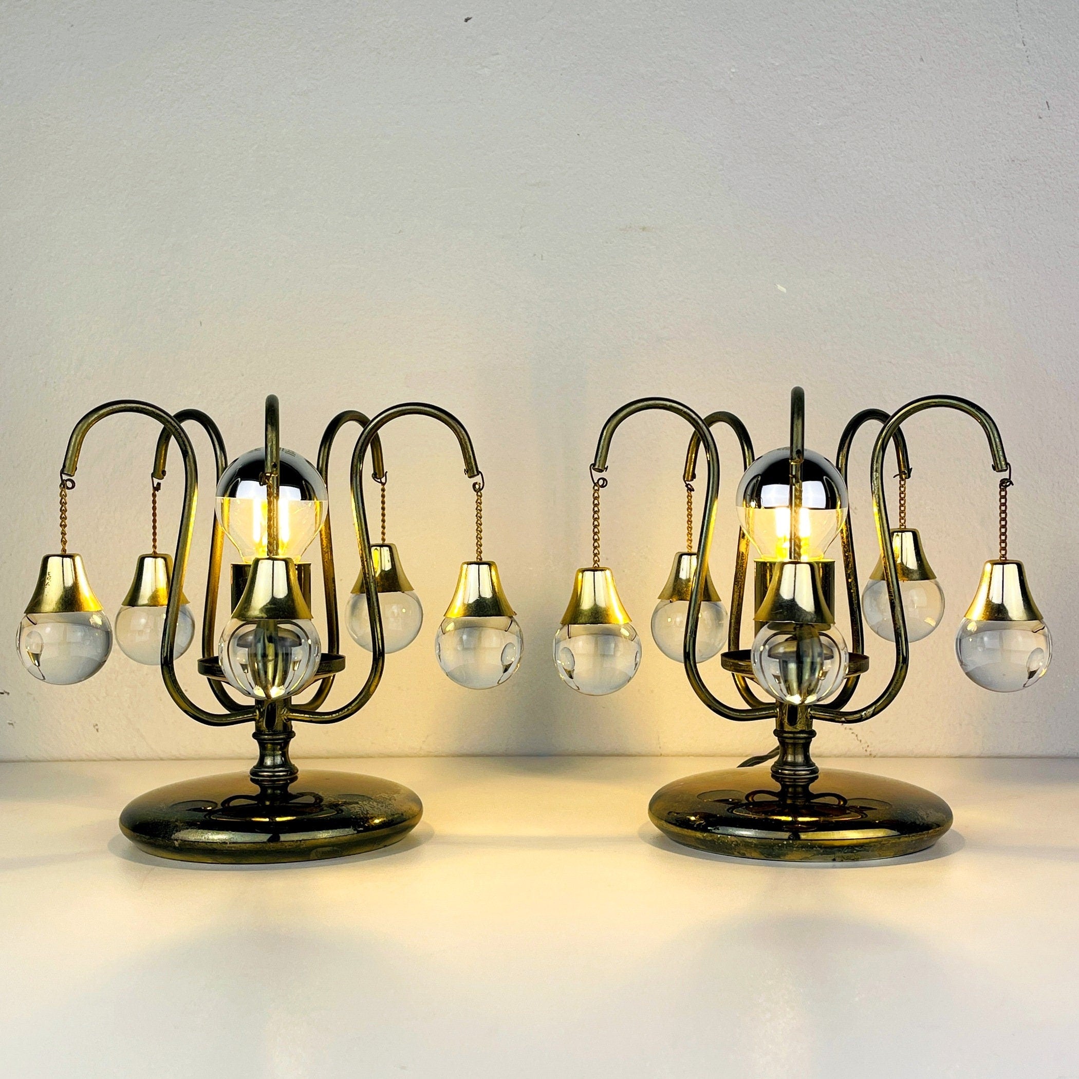 Pair of vintage glass ball table lamps italy 1960s Mid-century italian lighting
