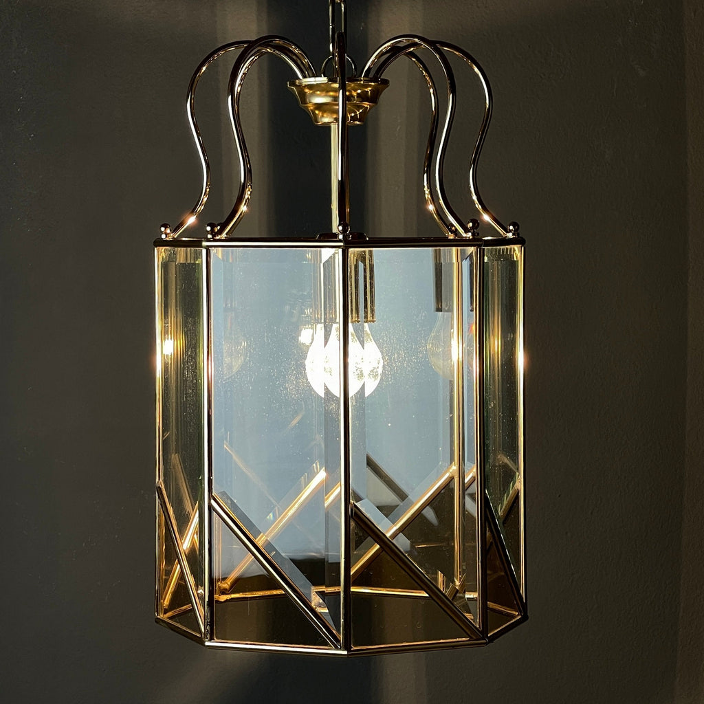 Vintage pendant lamp Italy '70s Brass Polished Glass Retro lighting Mid-century Italian modern