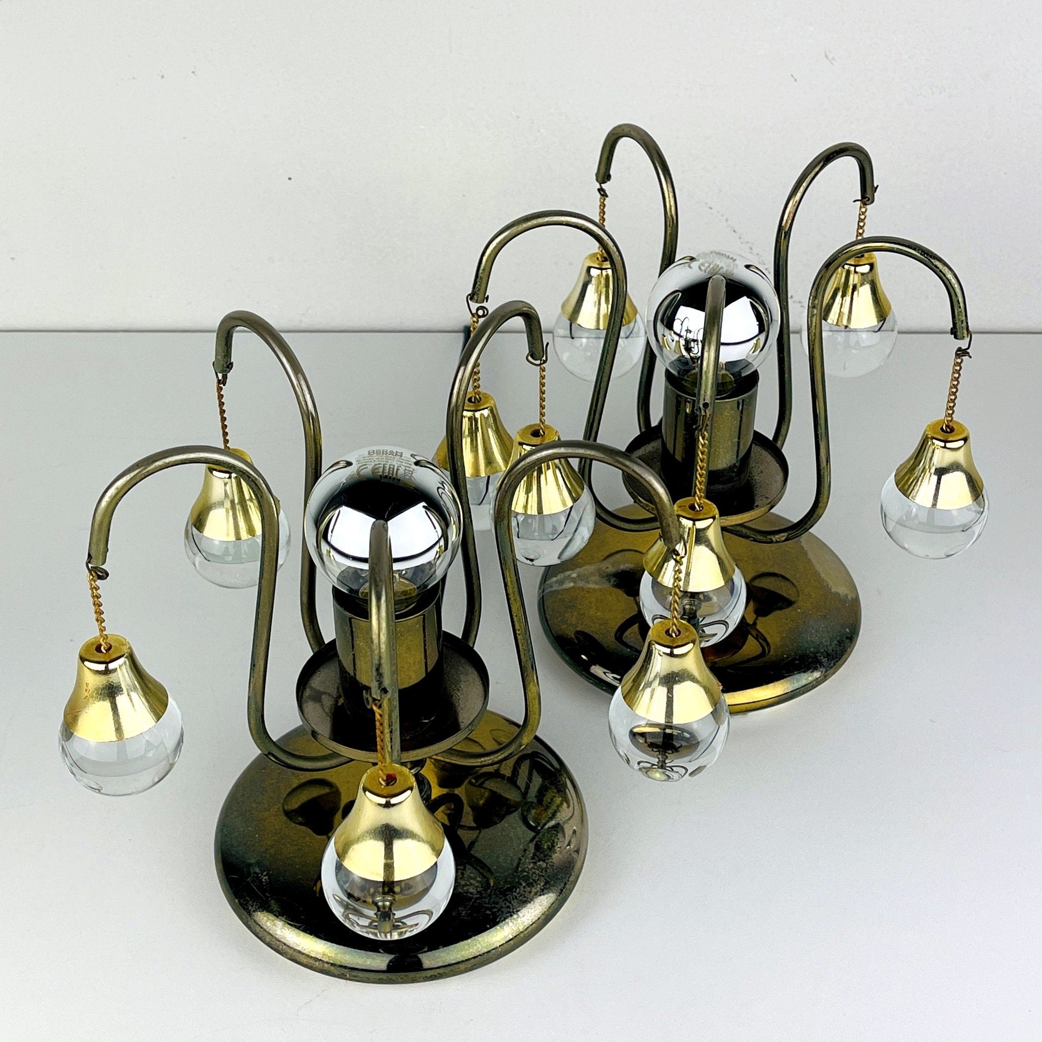 Pair of vintage glass ball table lamps italy 1960s Mid-century italian lighting