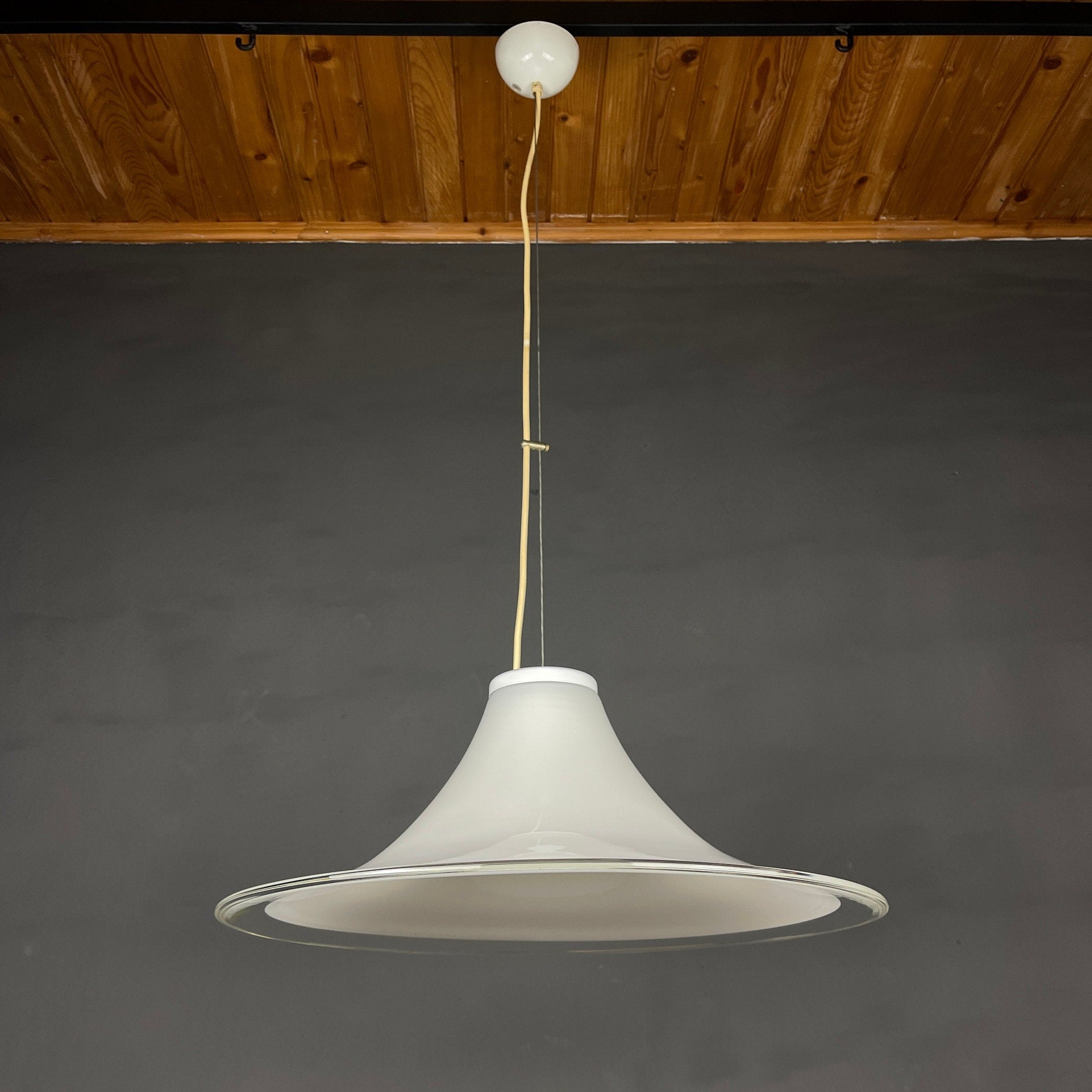 Murano glass white pendant lamp Italy 1970s Mid-century lighting XL ceiling lamp