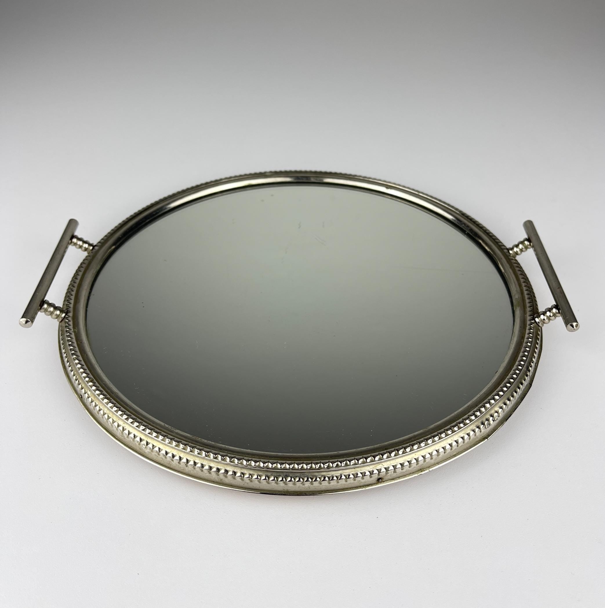 Vintage metal tray with mirror, Italy 1970s