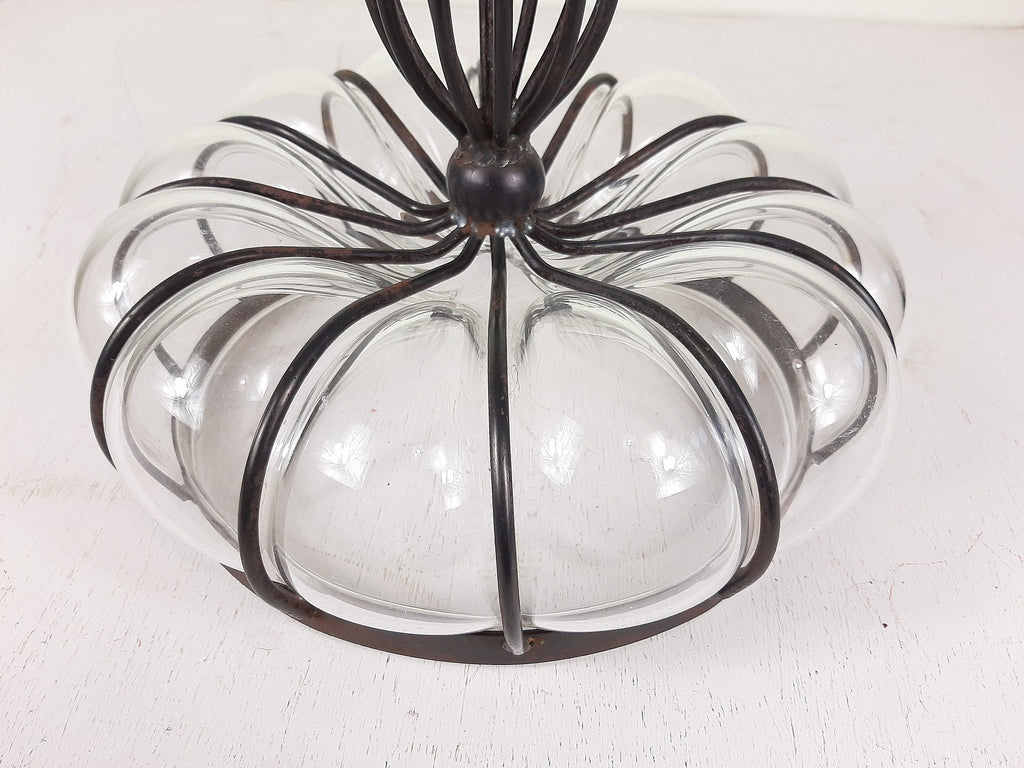 Vintage Glass Metal Vase 1970s Yugoslavia Handmade Patina Fruit Vase