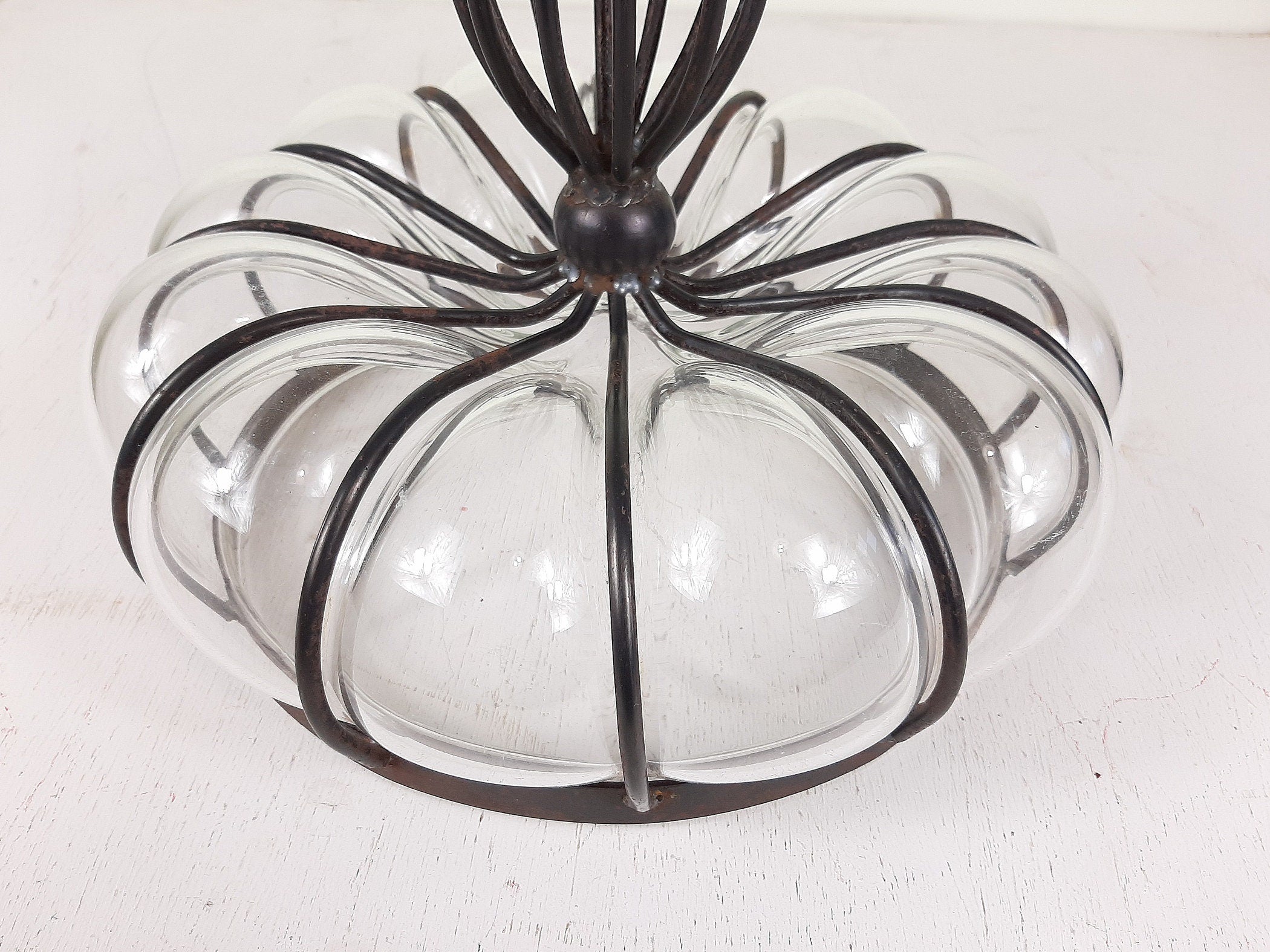 Vintage Glass Metal Vase 1970s Yugoslavia Handmade Patina Fruit Vase