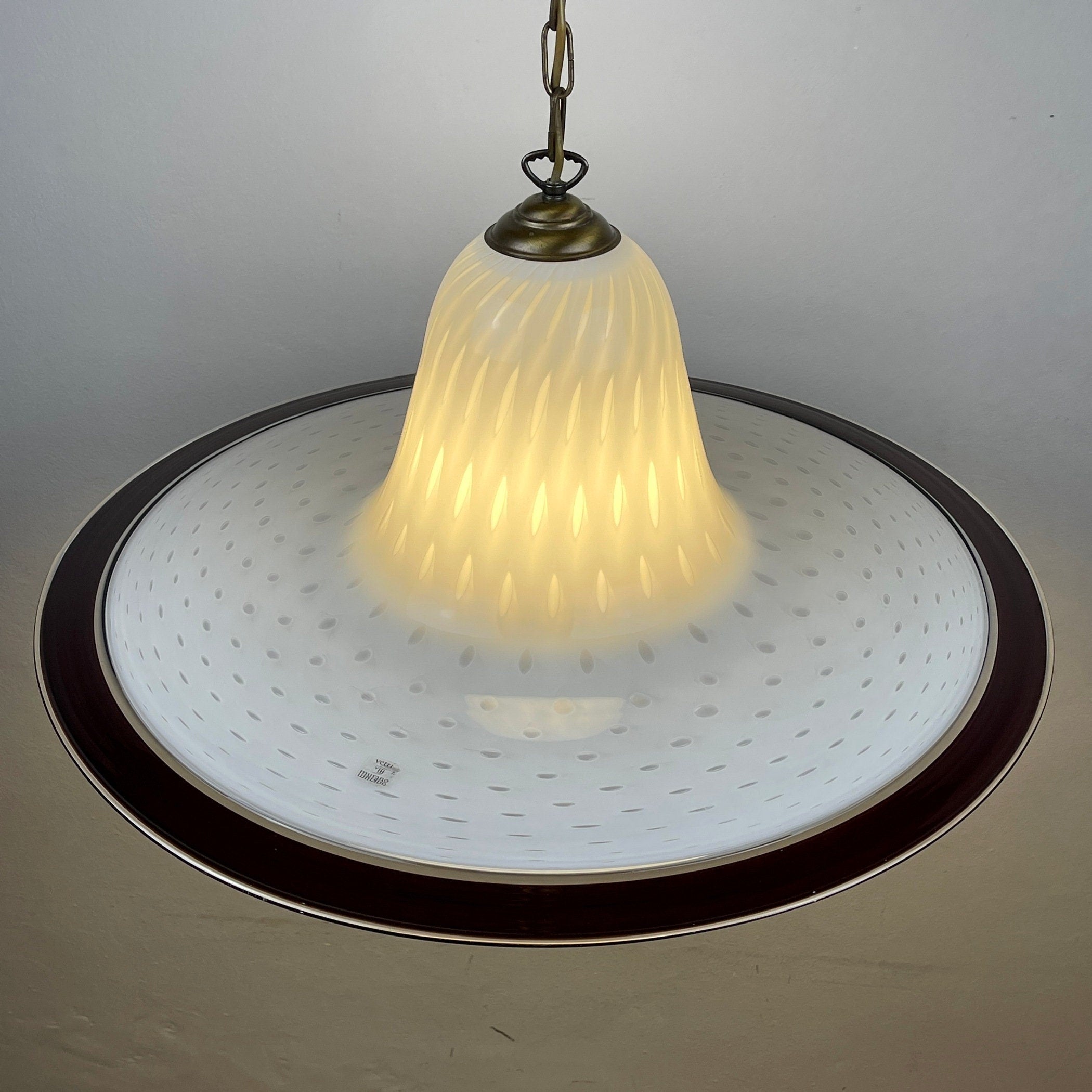 Vintage White Murano Glass Pendant Lamp: Mid-Century Italian Lighting