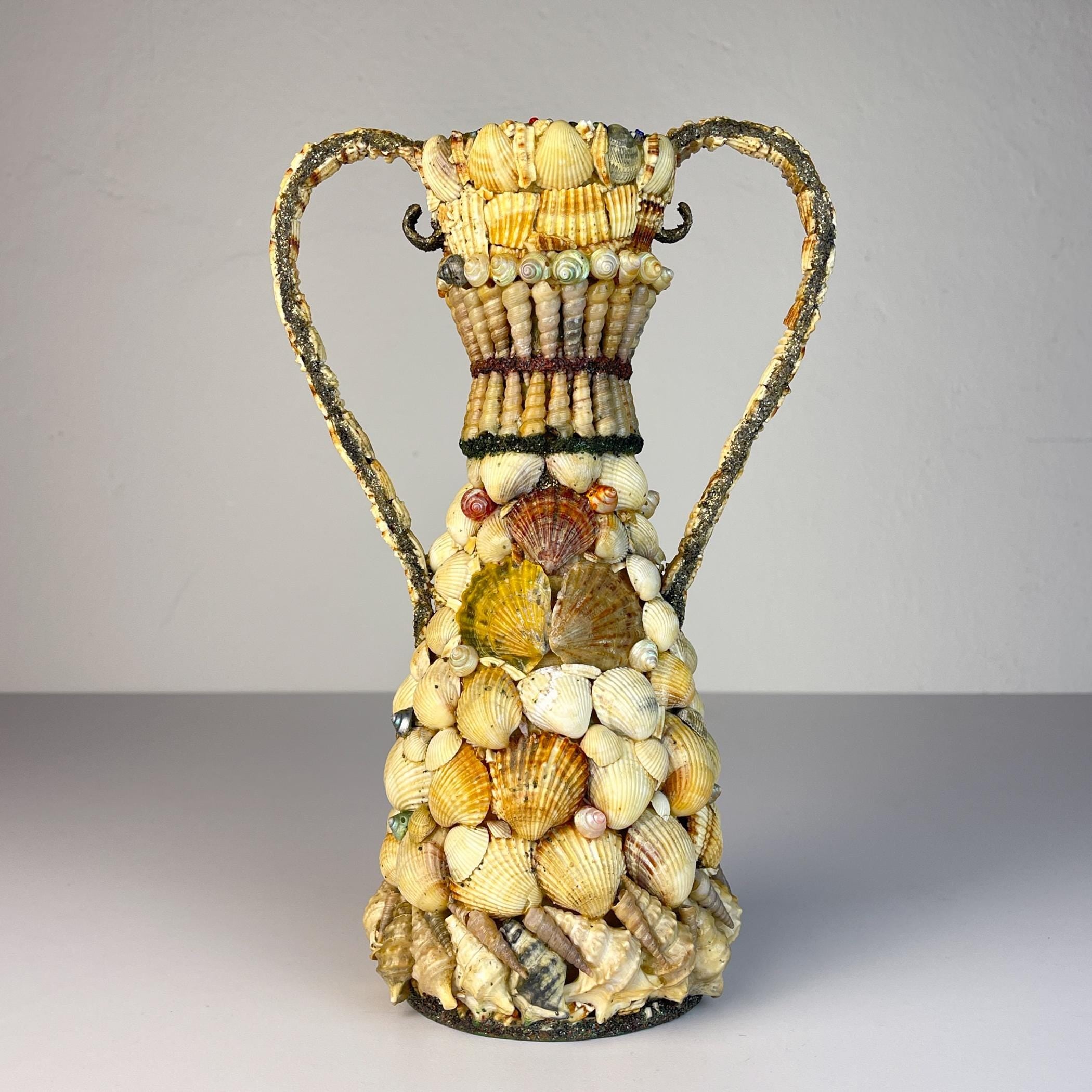Vintage vase of shells 70s, Vintage home decor