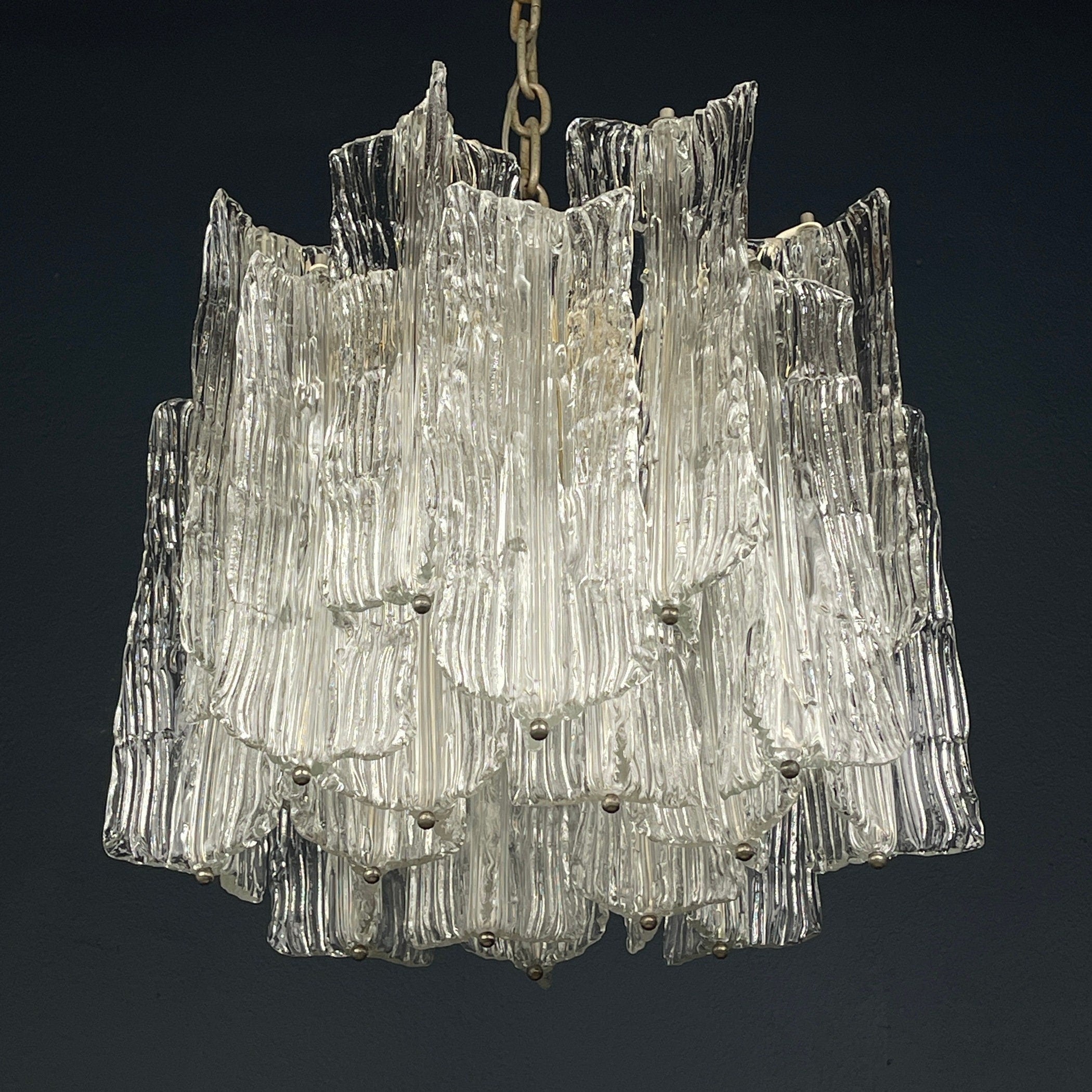 Mid-century murano glass chandelier Eliche by Venini Italy 1960s