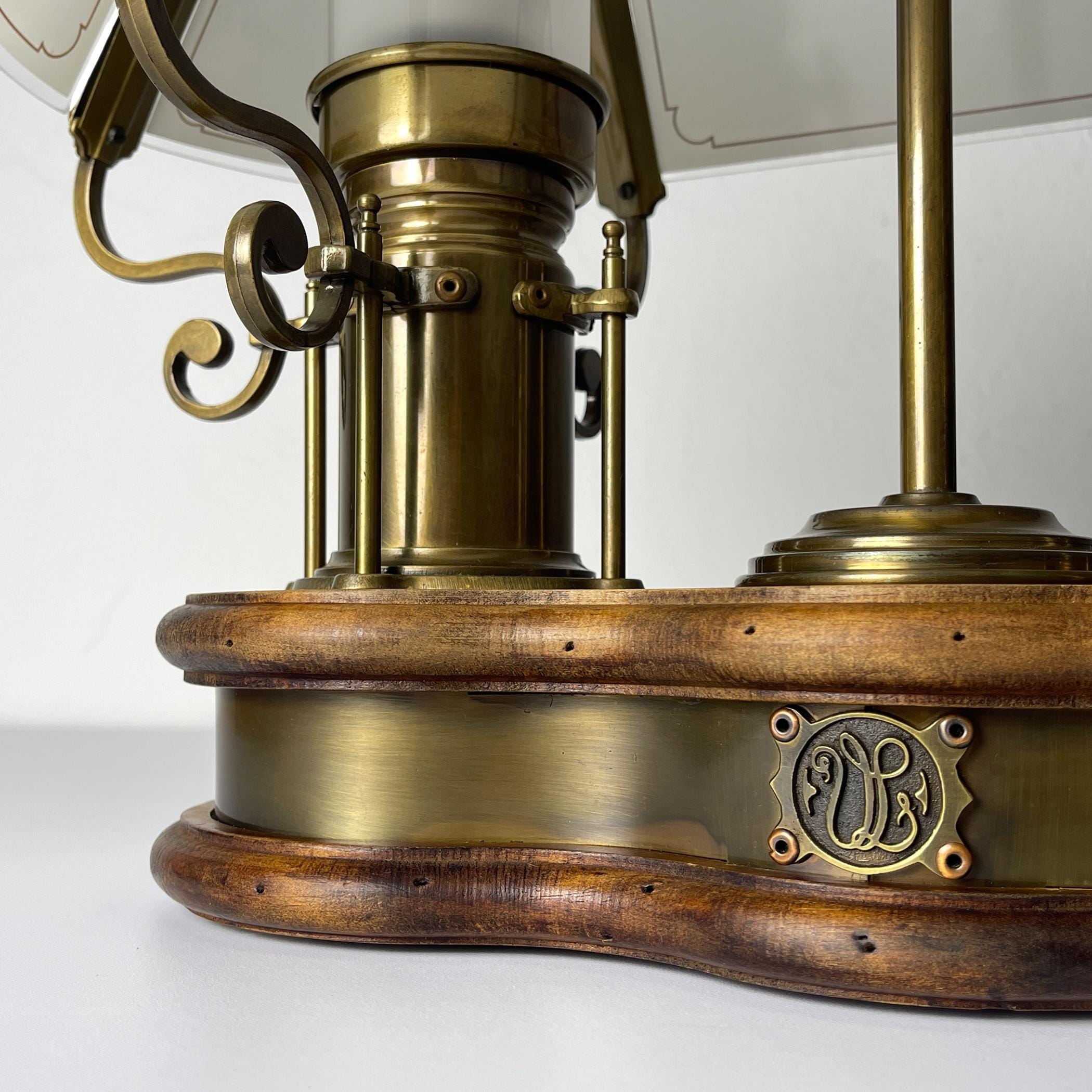Vintage wooden and brass table lamp by Qvist & Co, Sweden 1970s