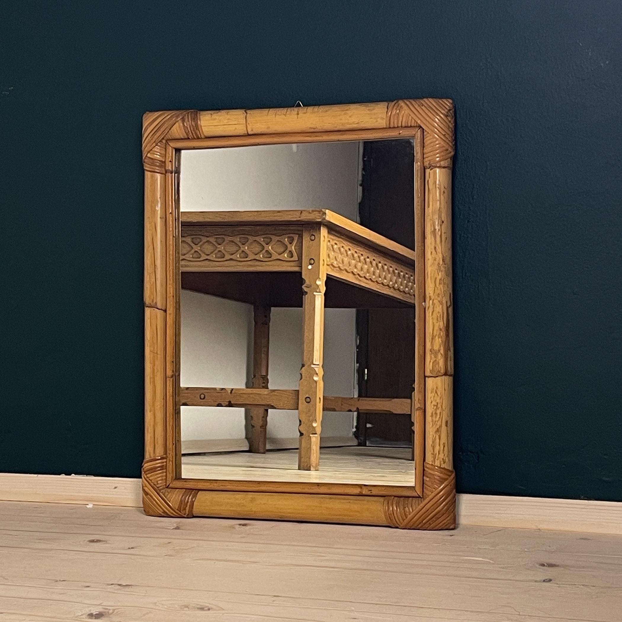 Mid-Century Bamboo Wall Mirror, Italy, 1960s, Vintage home decor