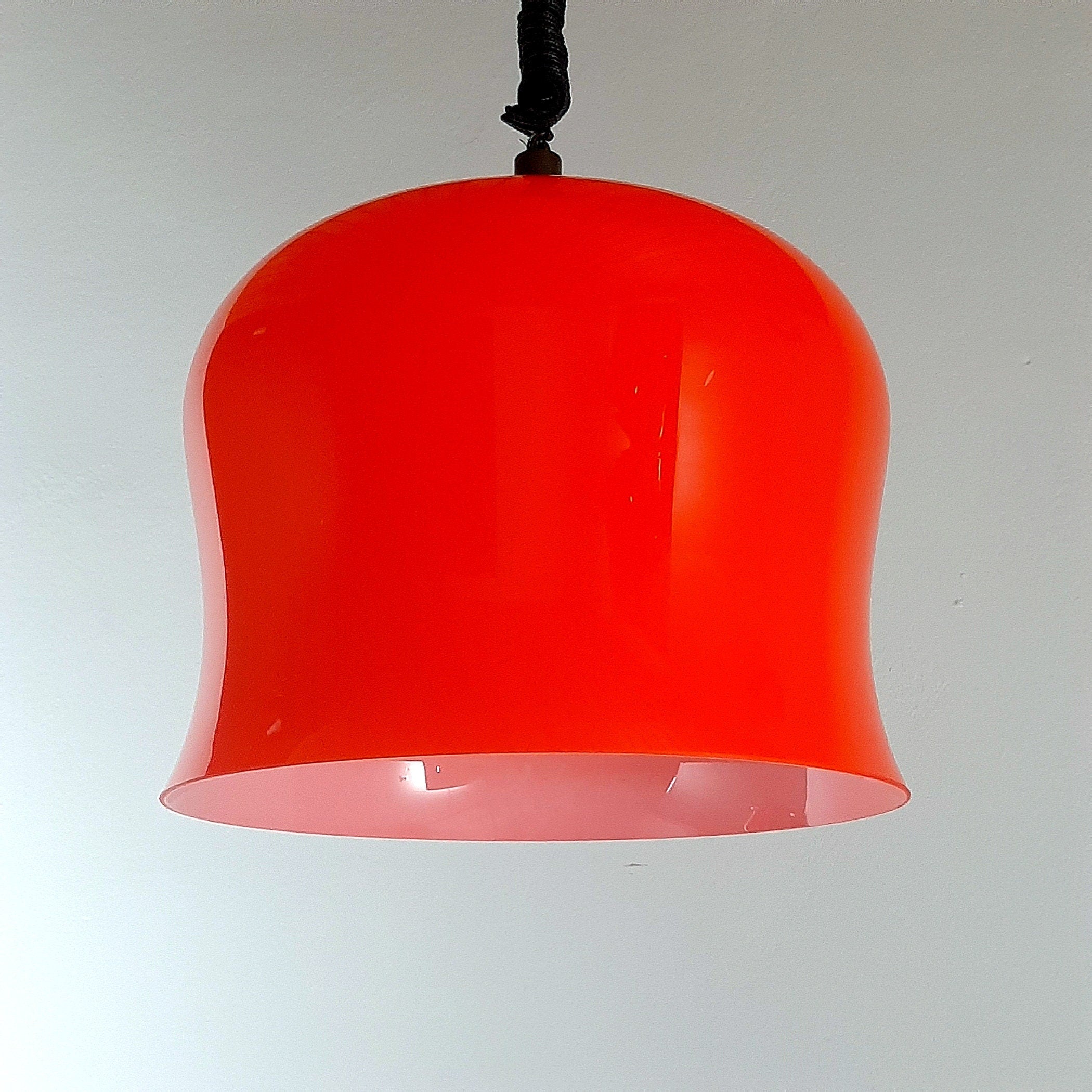 Vintage red glass pendant lamp Italy 1960s space age mid-century lighting