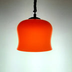 Vintage red glass pendant lamp Italy 1960s space age mid-century lighting