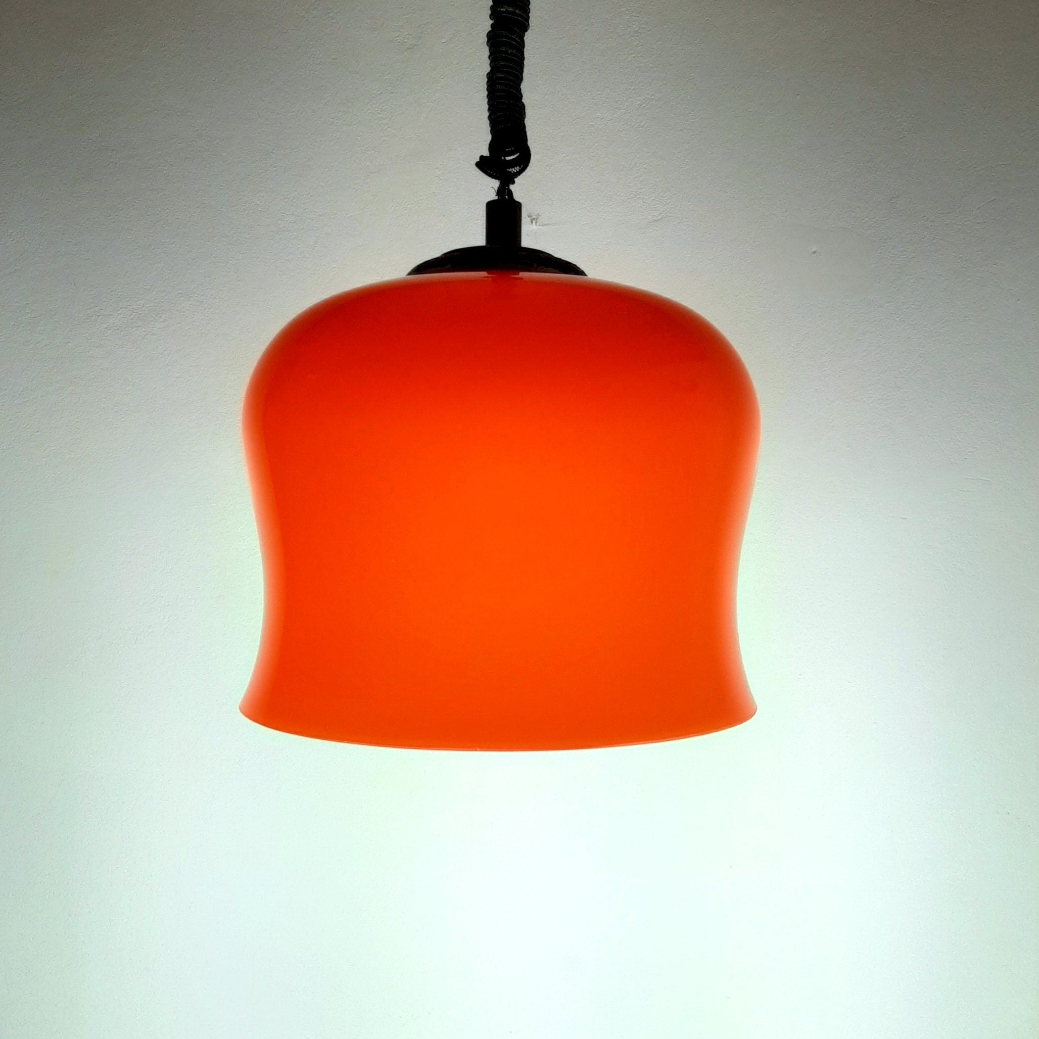 Vintage red glass pendant lamp Italy 1960s space age mid-century lighting