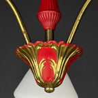 Vintage Italian Brass and Milky Glass 3-Arm Chandelier - 1950s Classic Design
