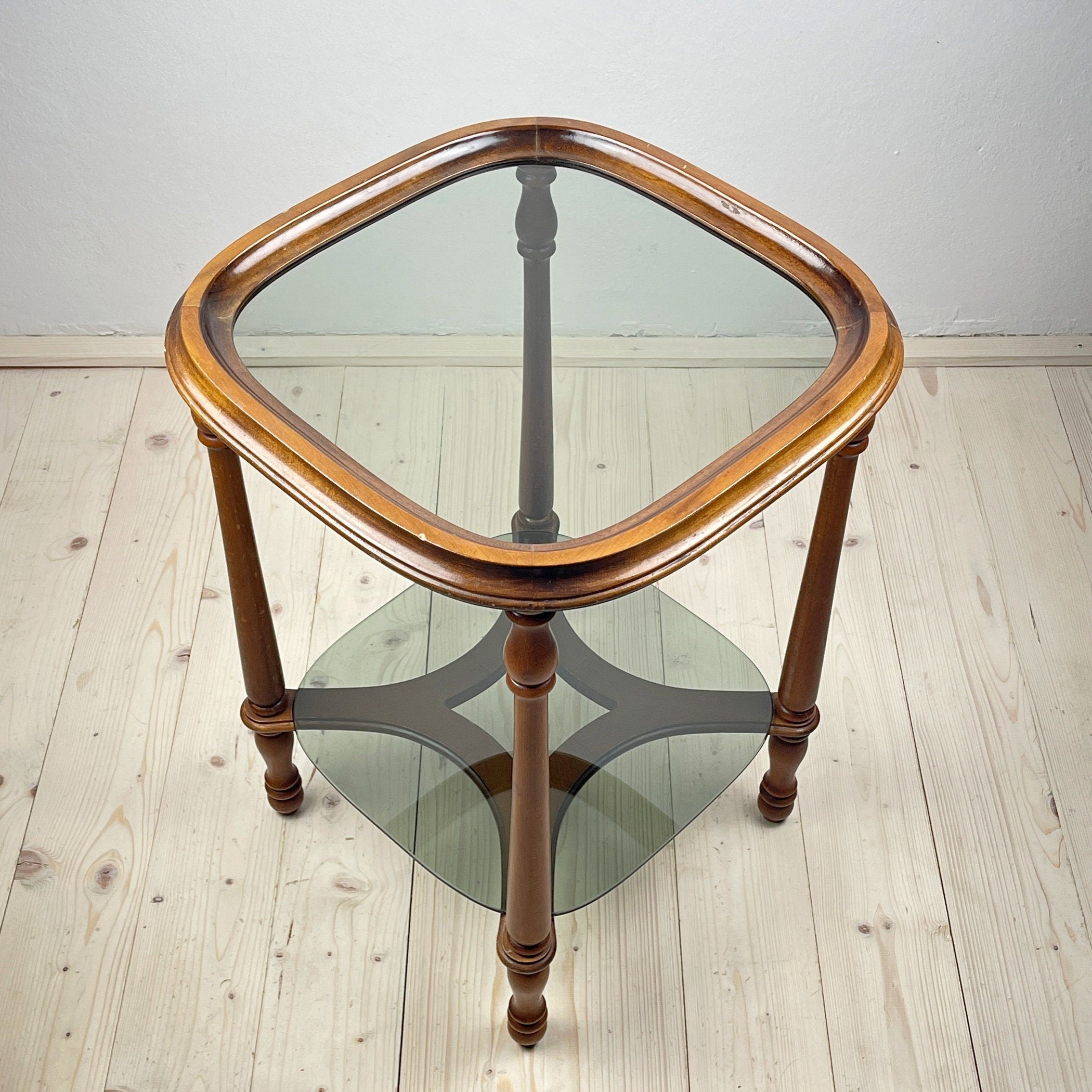 Vintage Italian Wood Coffee Table with Glass Top - 1960s Mid-Century Decor