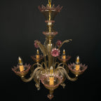 Murano chandelier Italy 1980s Pink and clear Italian home decor