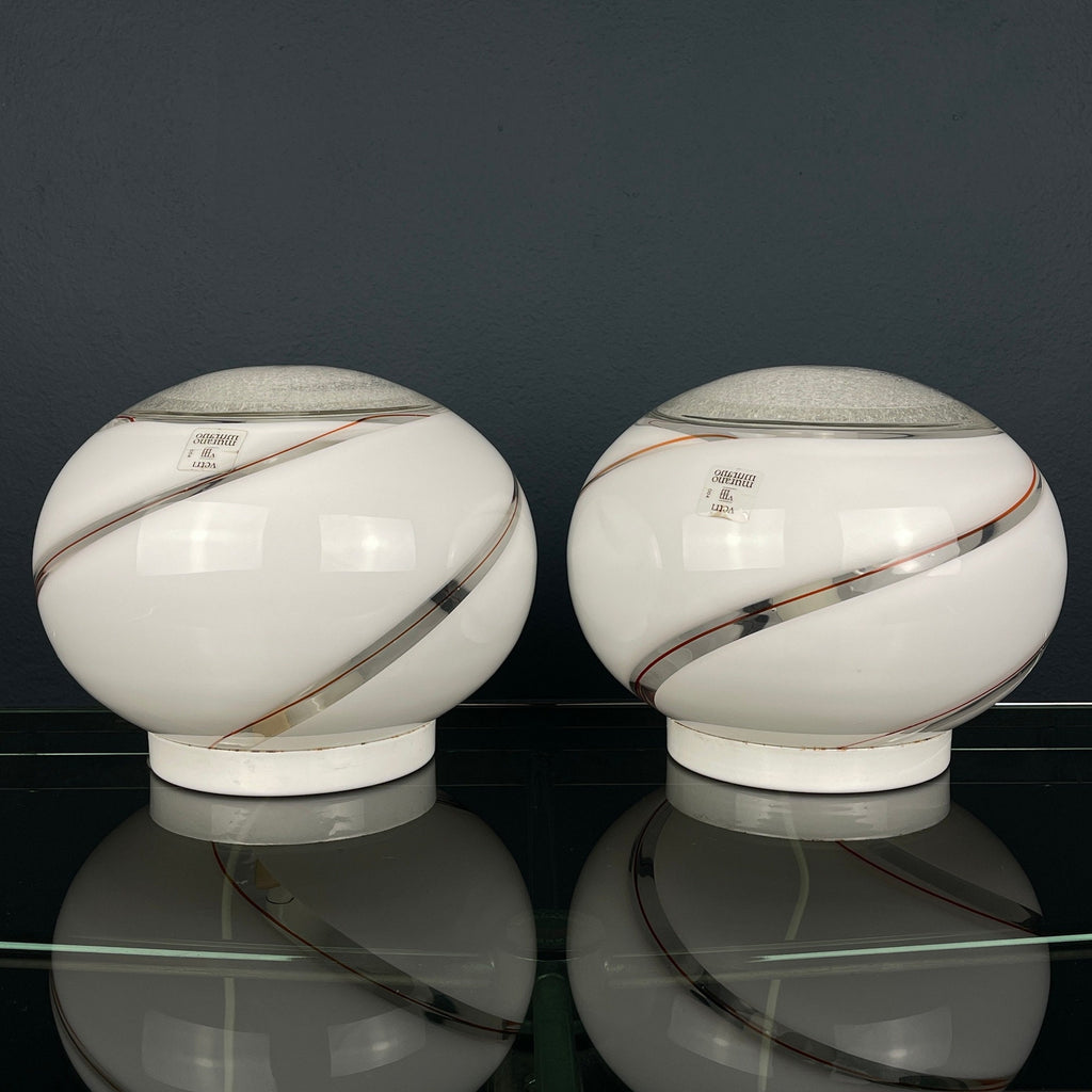Vintage Murano Glass Table Lamps: Italian Mid-Century Modern Sphere, Set of 2