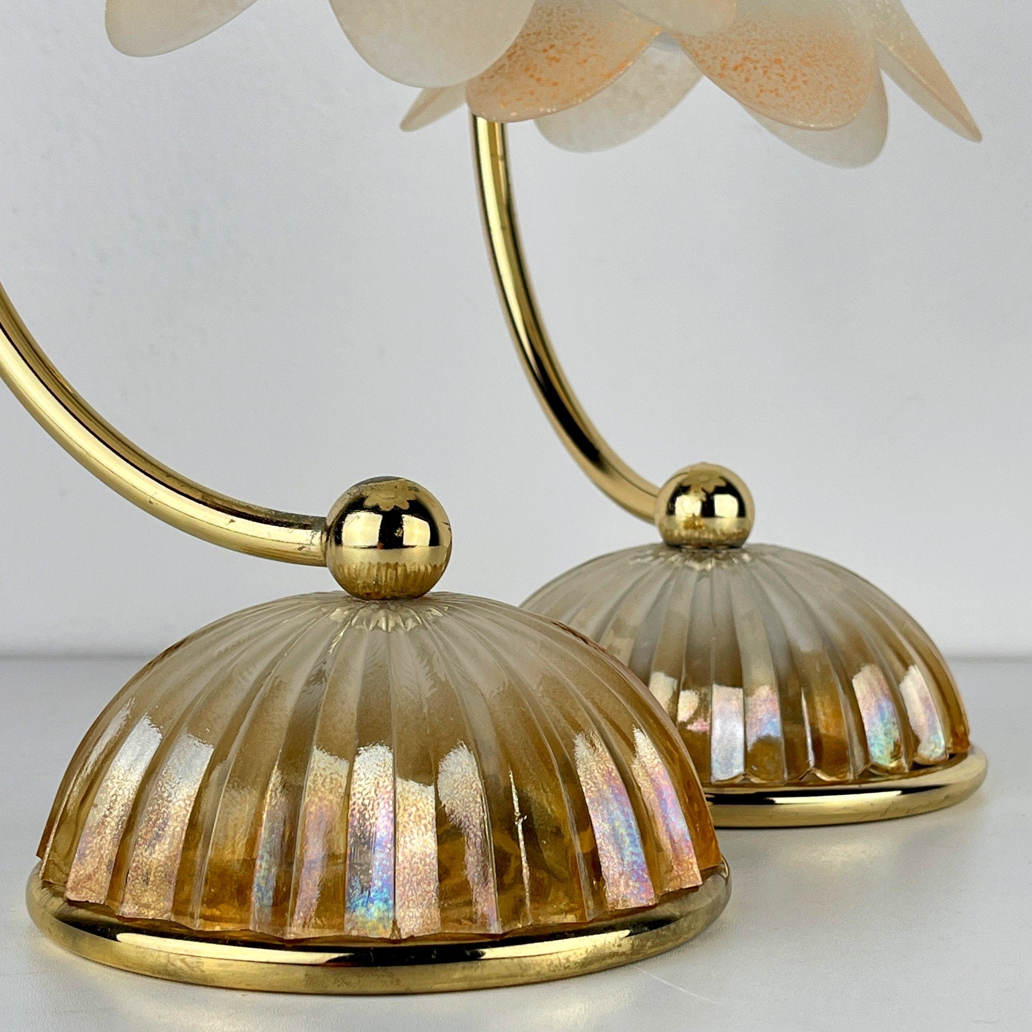 Pair of vintage night table lamp Italy 1970s Retro table lamps white and brass