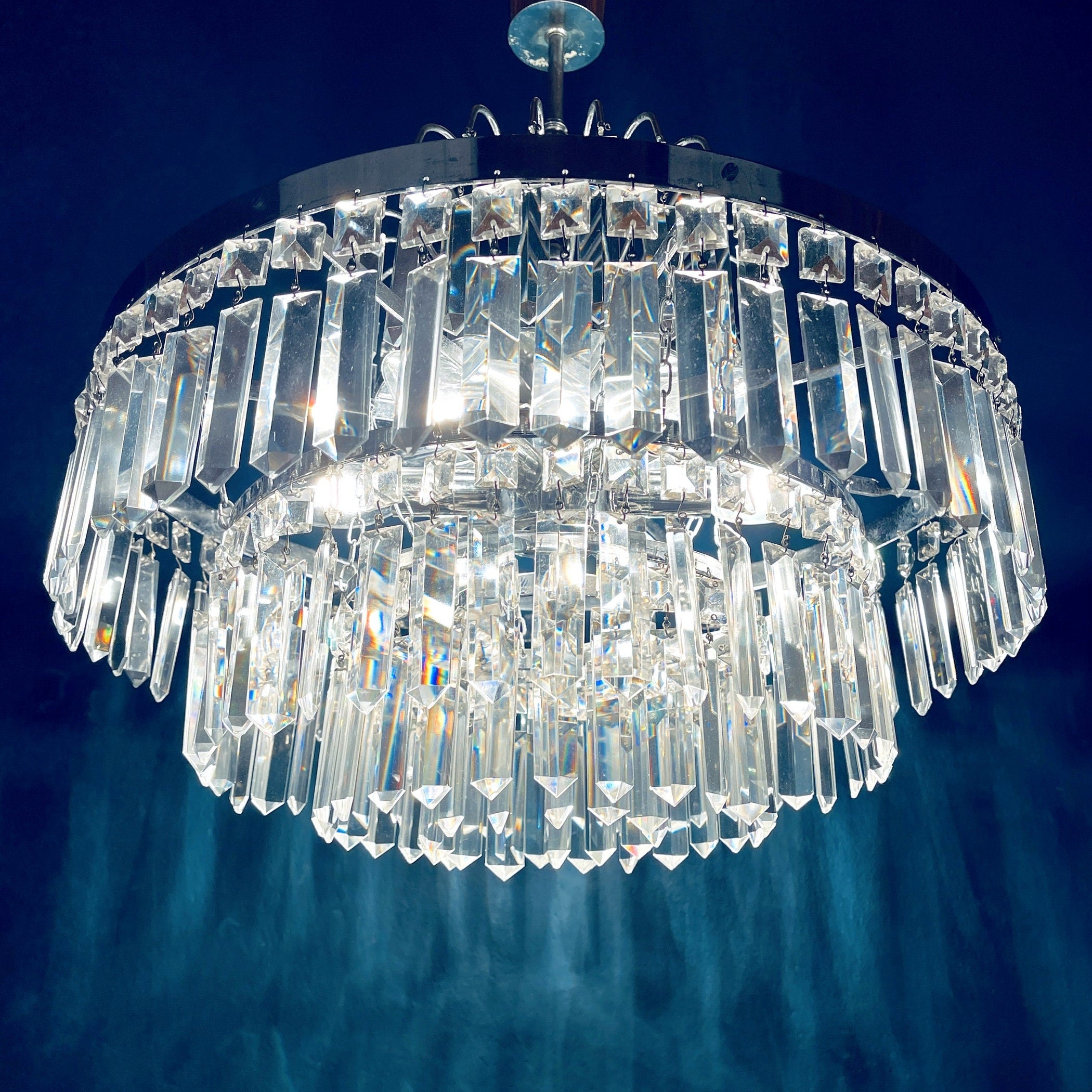 Vintage large crystal chandelier Sijaj Hrastnik Yugoslavia 1970s MCM mid-century lighting Retro home decor
