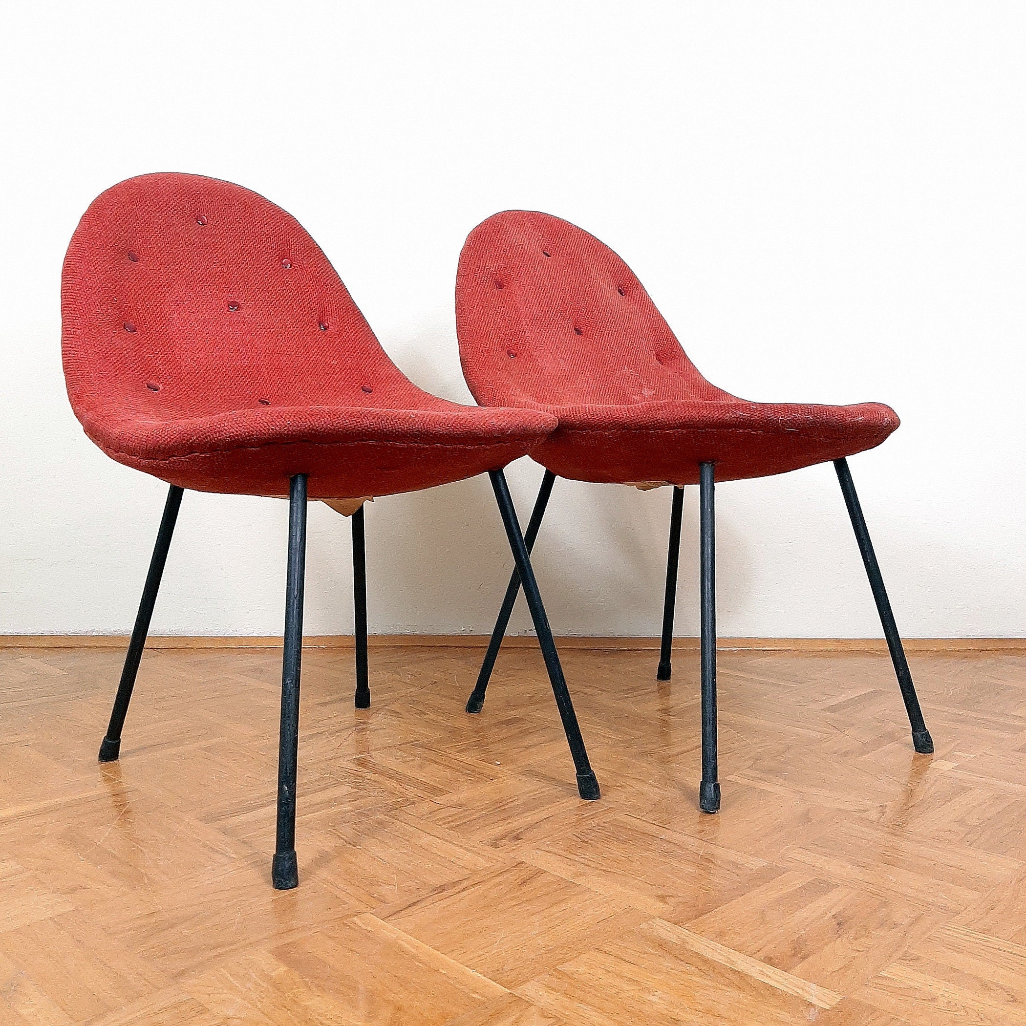 Pair of 1963 Mid-Century Red Cocktail Armchairs - Italian Style