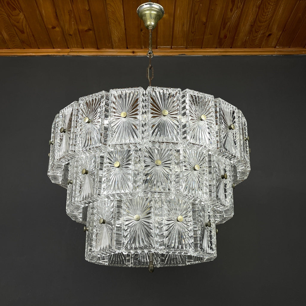 Vintage large crystal chandelier Italy 1960s