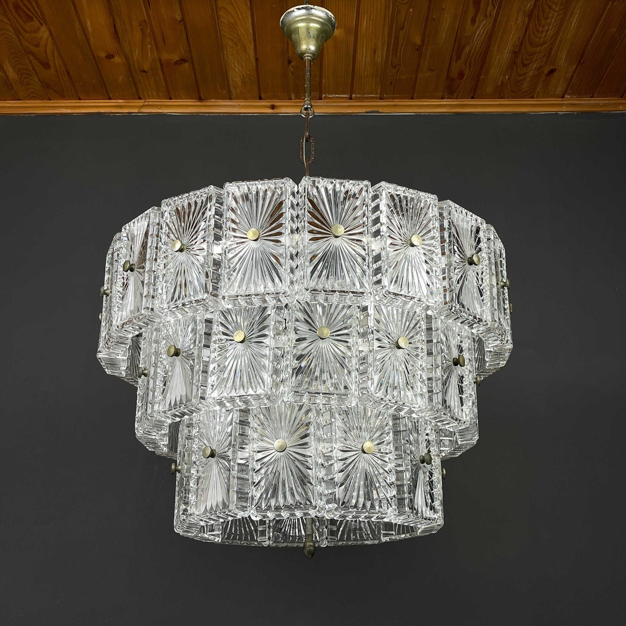 Vintage large crystal chandelier Italy 1960s