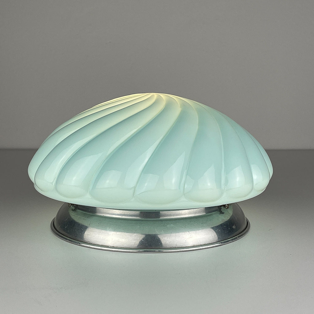 Vintage blue opaline table lamp, Italy 1950s, Art Deco, Mid-century modern design