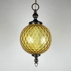 Vintage yelllow murano sphere ball pendant lamp Italy 1970s, Mid-century italian lighting