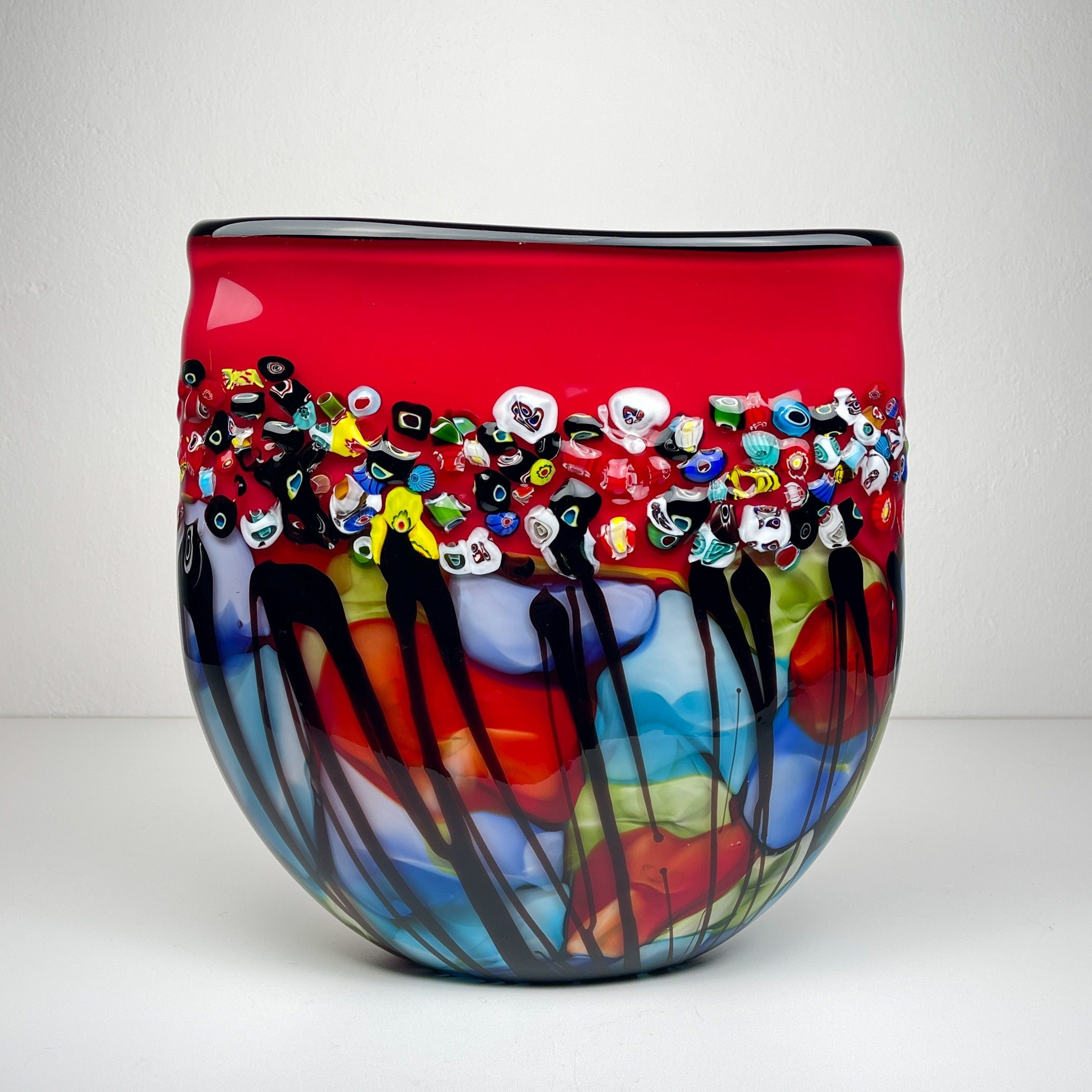 Original large vintage murano glass vase Murrine, Italy 1980s