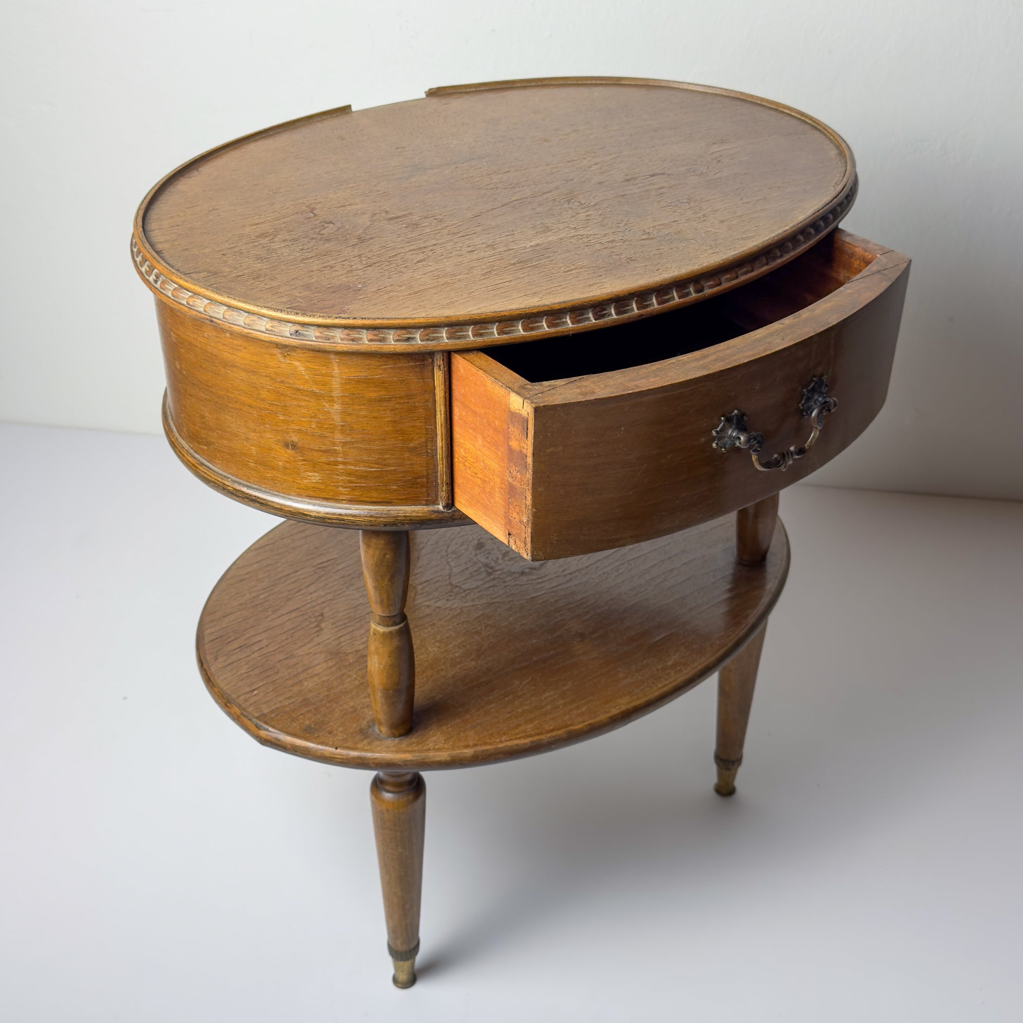 Vintage wooden nightstand Italy 1950s, mid-century wooden bedside table