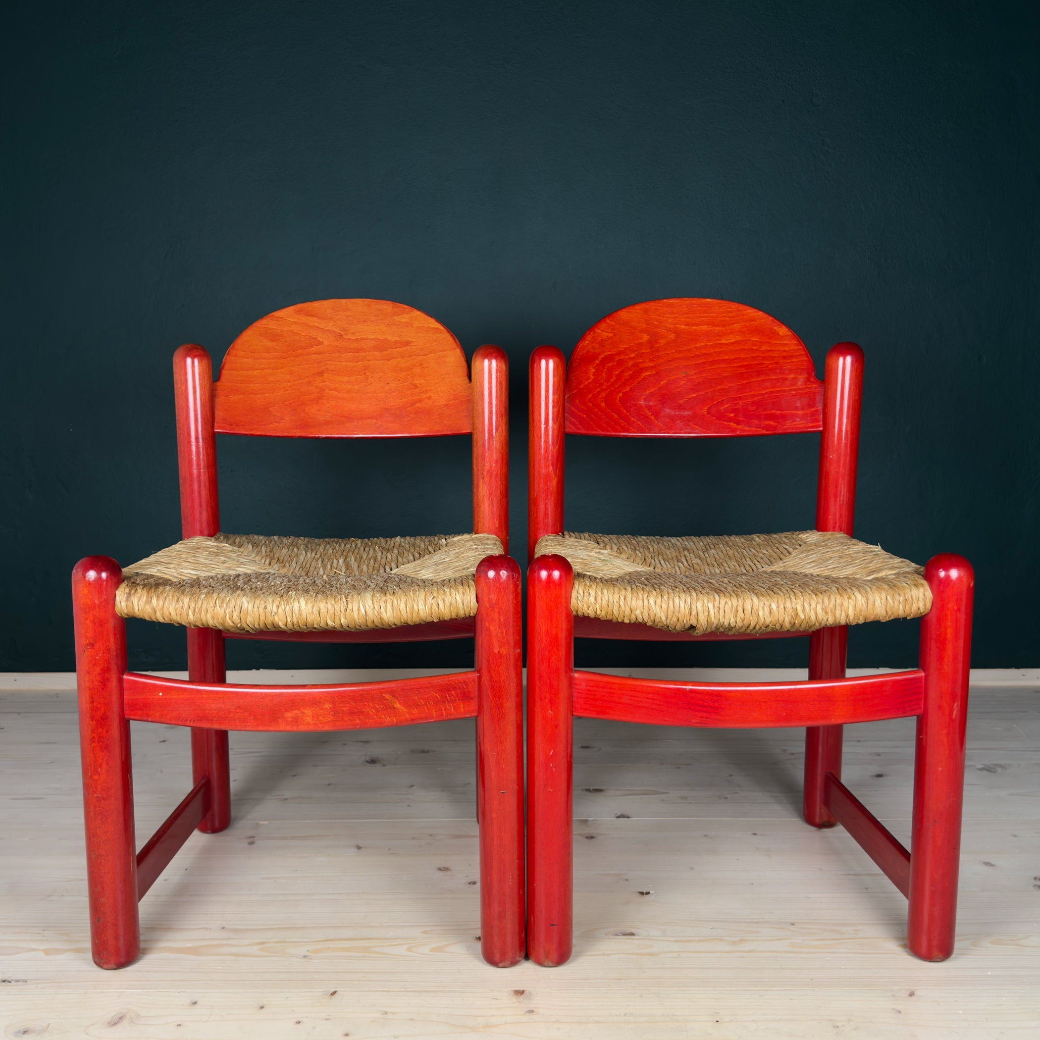 Set Of 2 Red Chairs mod. Padova By Hank Lowenstein, Italy 1970s
