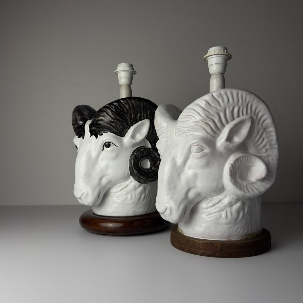 Vintage table lamps Ram Head, Italy 1970s Set of 2