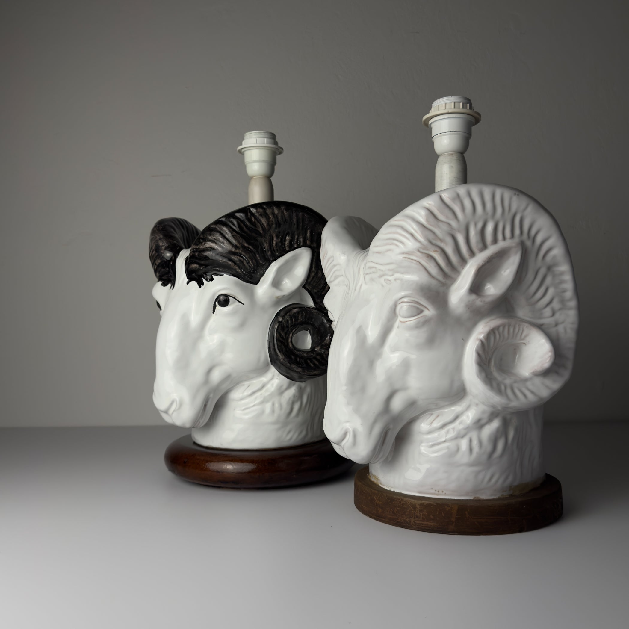 Vintage table lamps Ram Head, Italy 1970s Set of 2