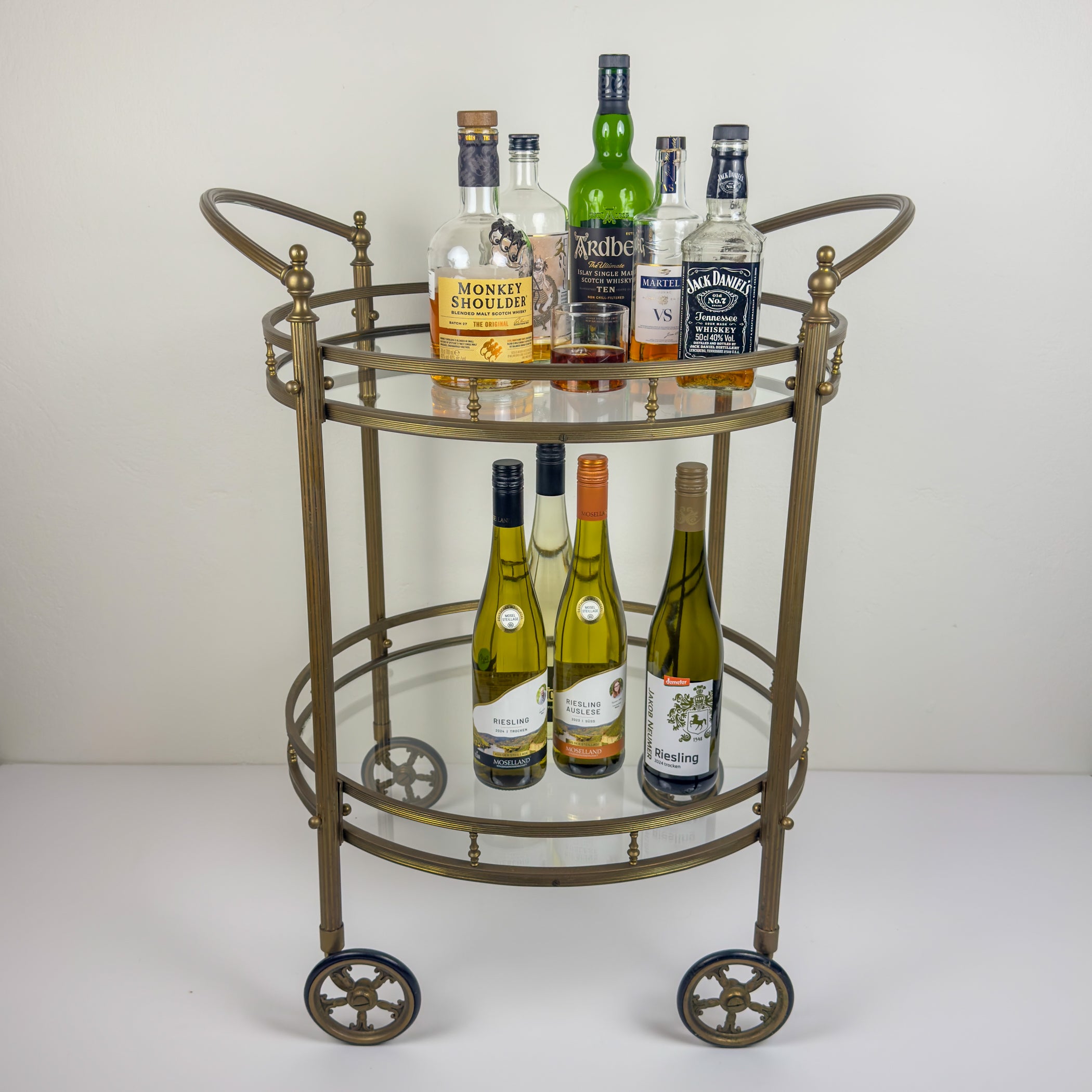 Vintage brass bar cart, France 1950s