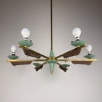 Mid-Century Stilnovo chandelier with teak and Murano Glass, Italy 1940-50s