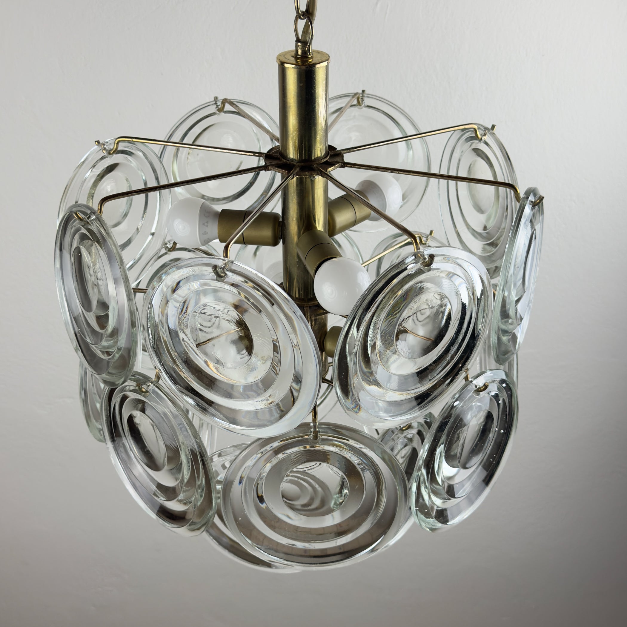 Vintage glass disc chandelier, Italy 1970s