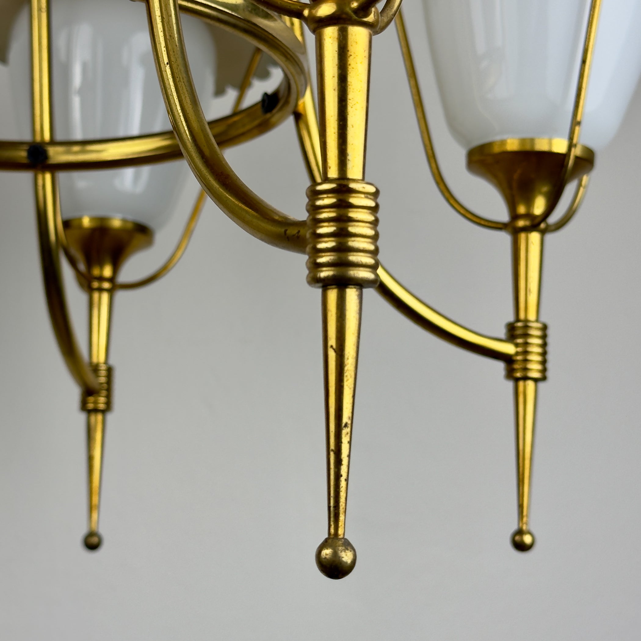 Vintage brass chandelier by Maison Arlus, Art Deco style, France 1950s