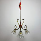 Vintage murano glass and brass chandelier, Italy 1950s