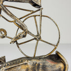 Vintage metal Brutalist sculpture Bicyclist by Salvino Marsura, Italy 1980s