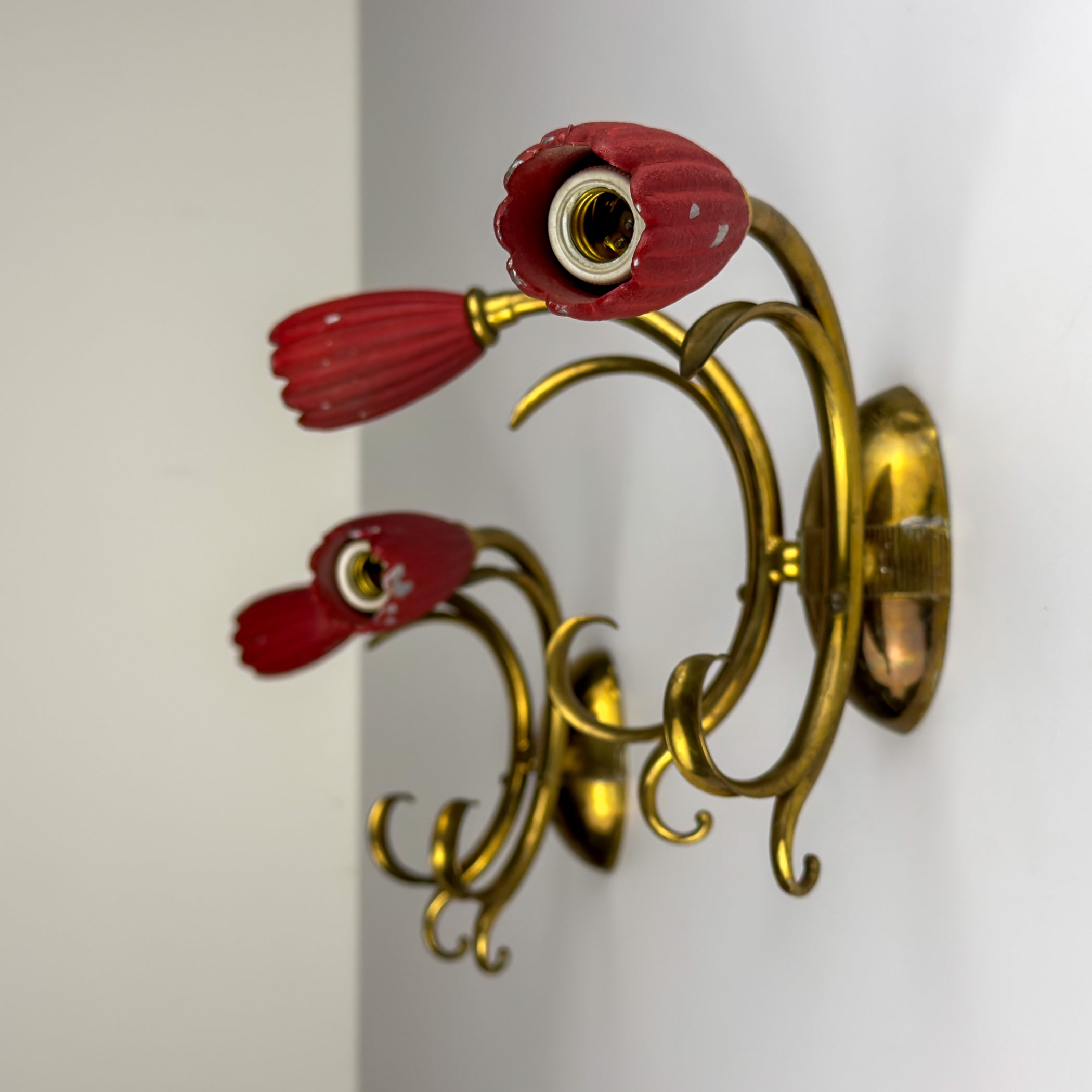 Vintage Red Brass Wall Sconces - Italian Home Decor - Italy,1950s, Set of 2