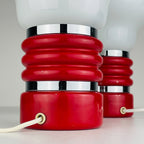 Vintage Enrico Tronconi Bulb Lamps: Red Enamel & Opaline Glass, Set of 2