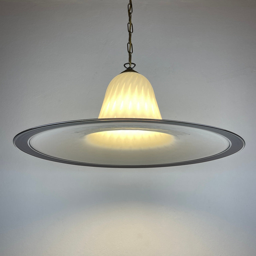 Vintage White Murano Glass Pendant Lamp: Mid-Century Italian Lighting