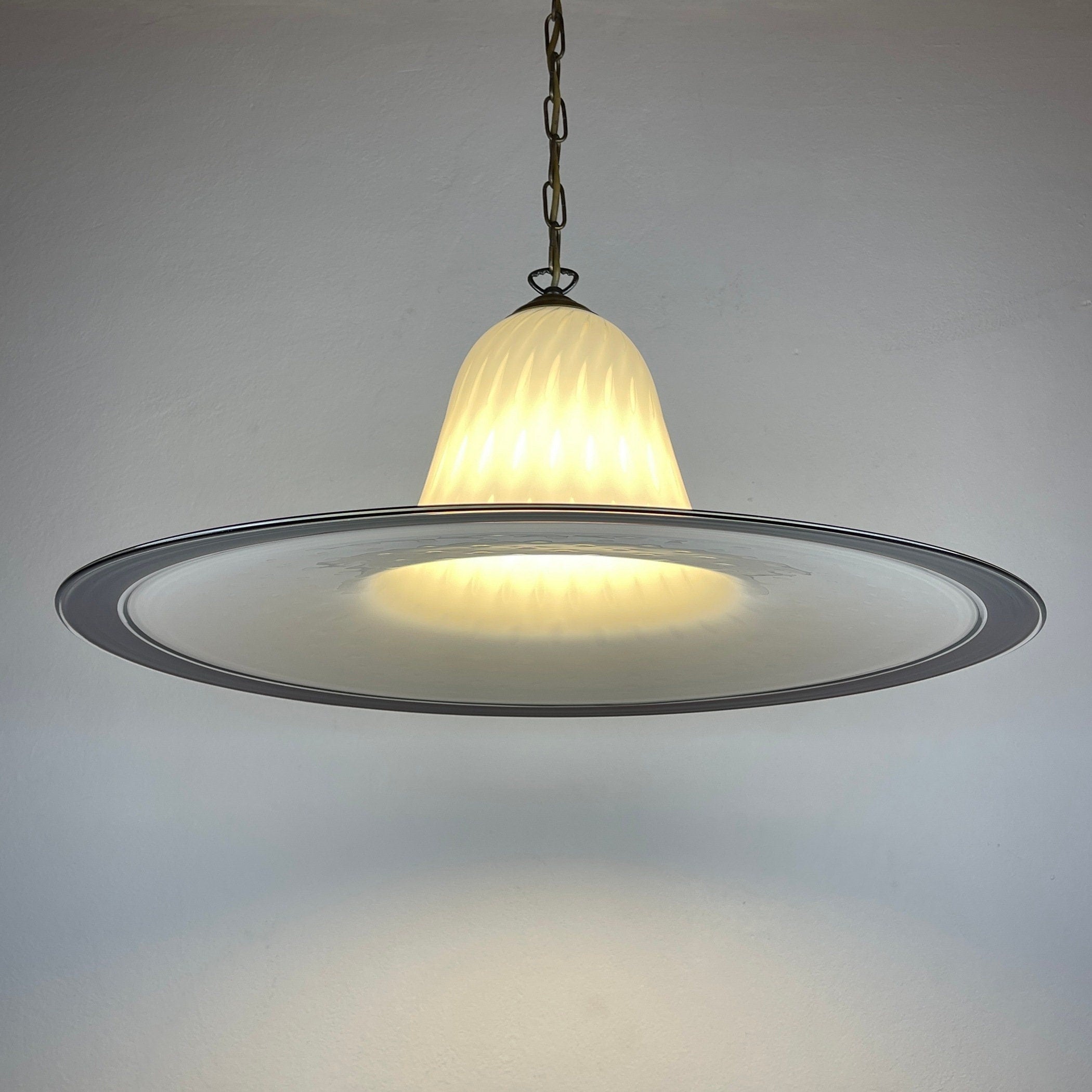 Vintage White Murano Glass Pendant Lamp: Mid-Century Italian Lighting
