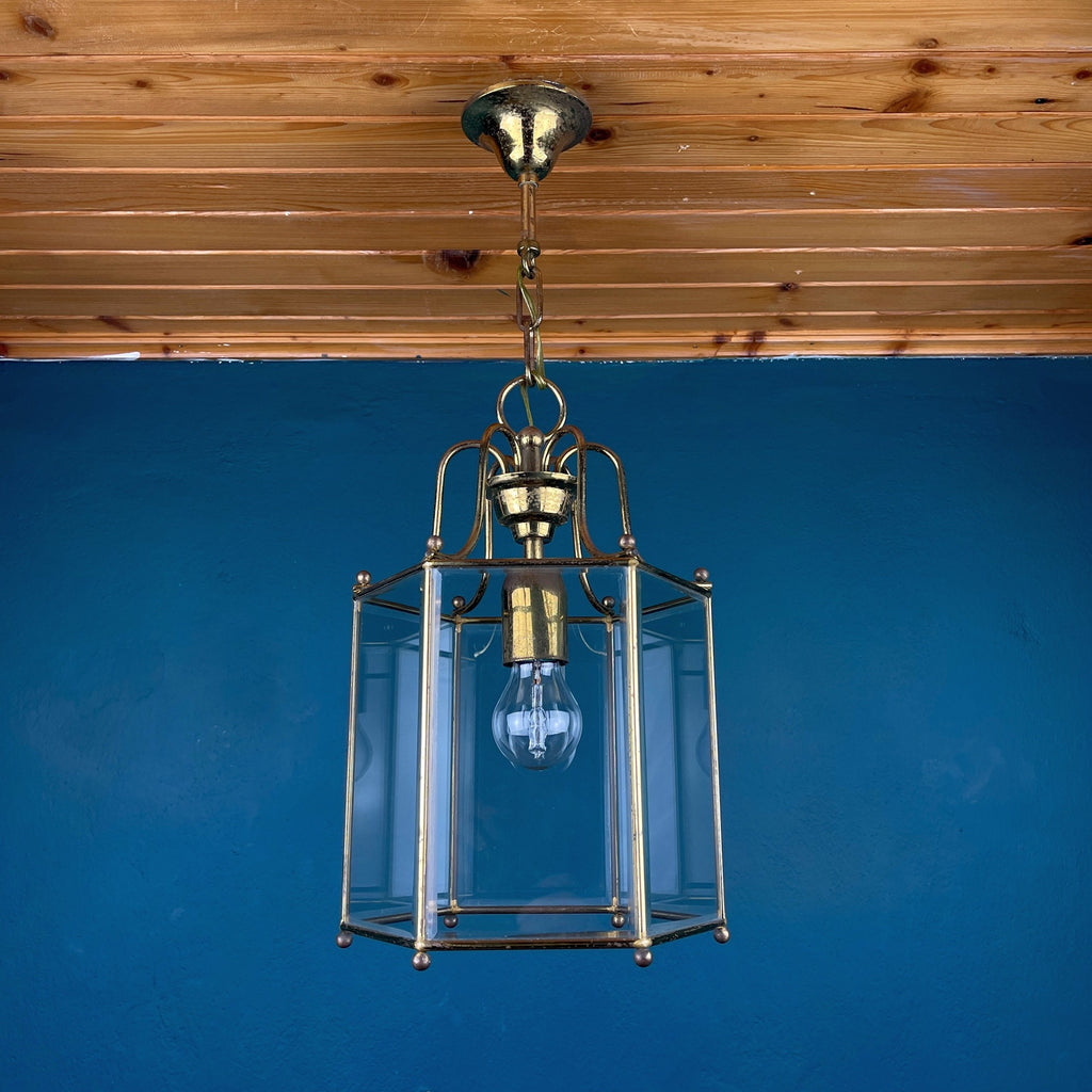 Vintage pendant lamp Italy '60s Brass Polished Glass Retro lighting