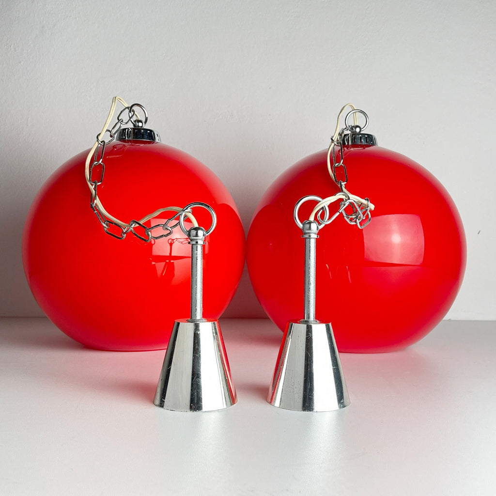 Vintage Red Glass Pendant Lamp: Mid Century Modern Lighting, Yugoslavia 1980s